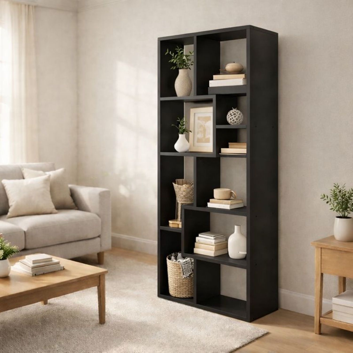 Asymmetrical Display Shelf & Bookcase, 5 Tier