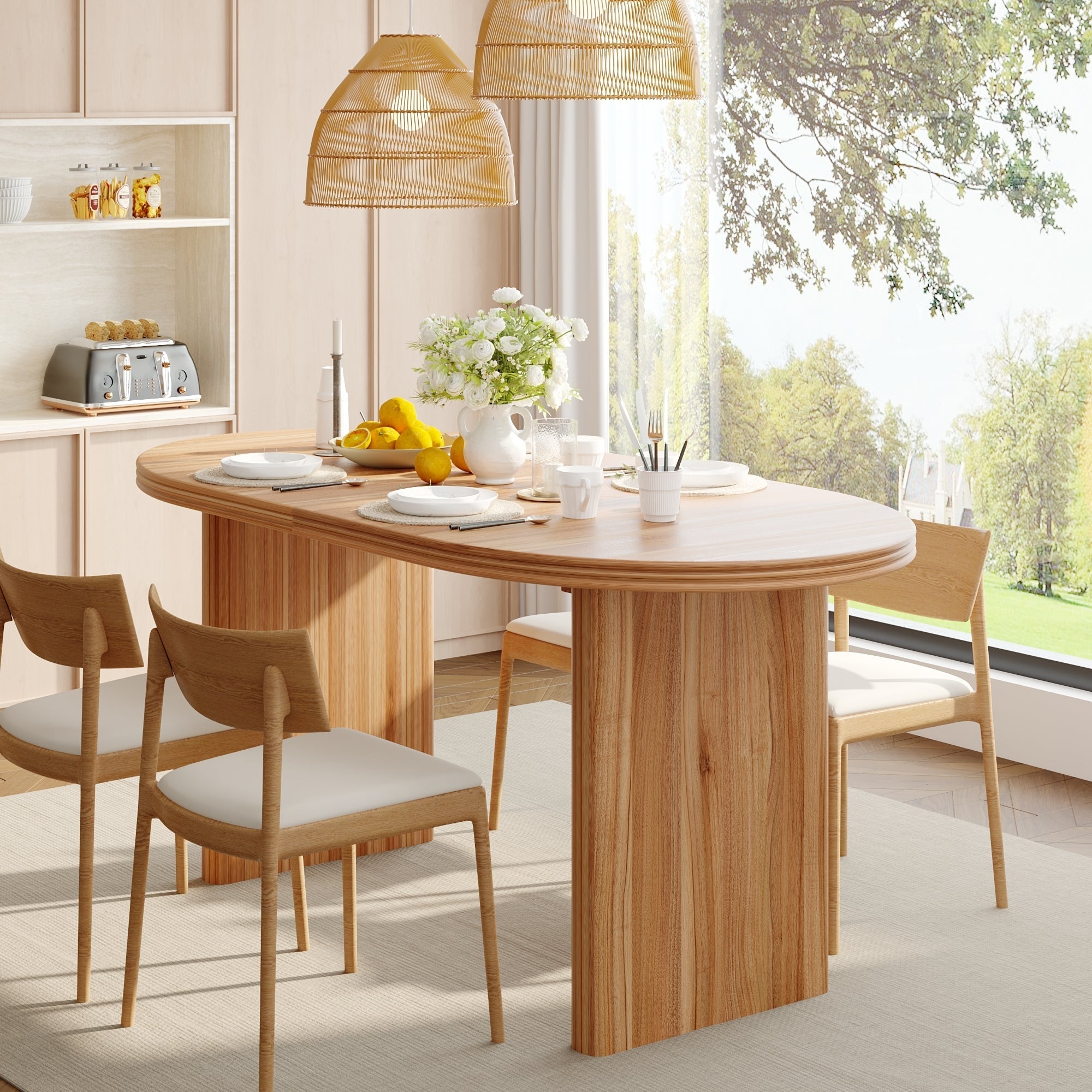 Modern Extendable Dining Table with Removable Extension Leaves