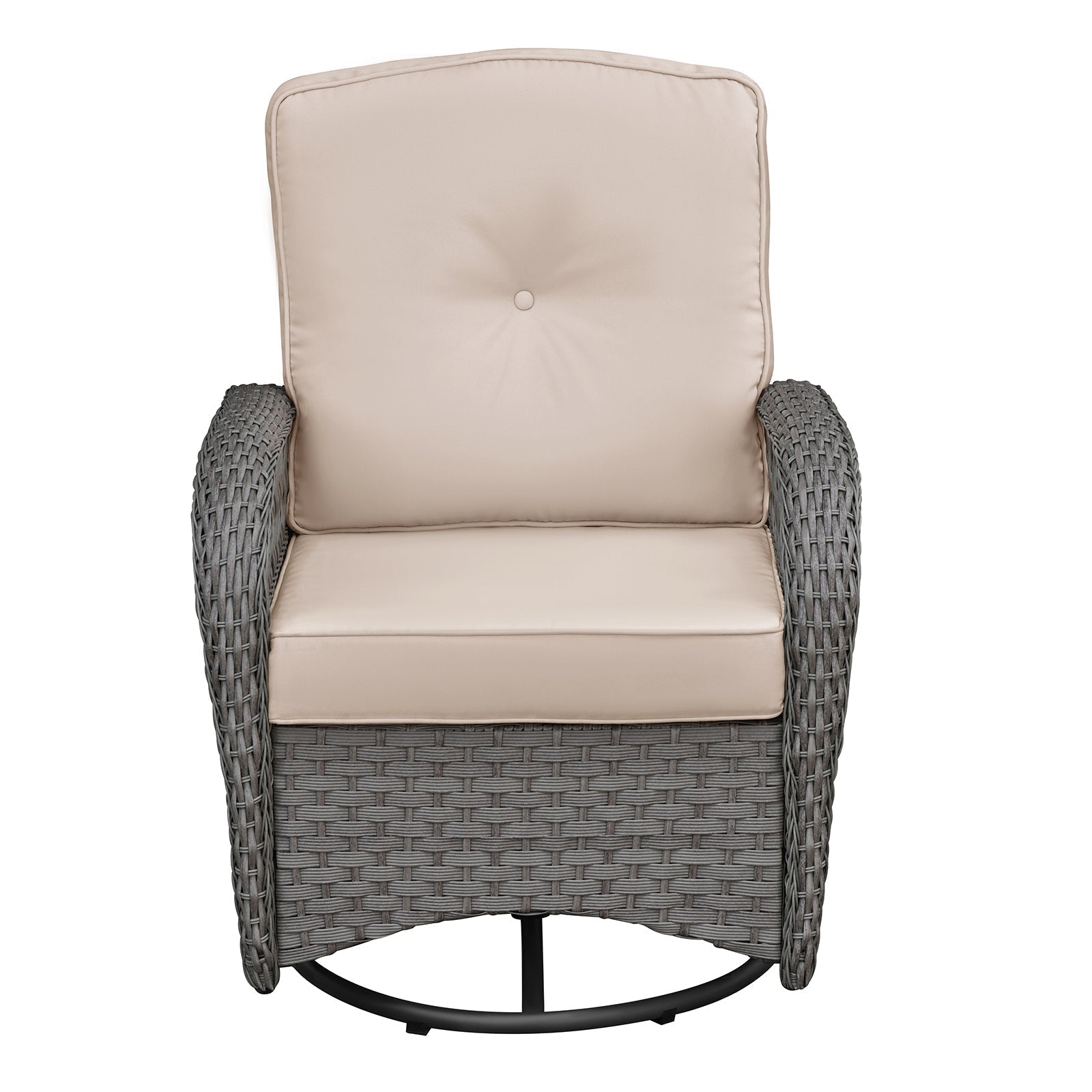 3 Pieces Conversation Set, Outdoor Wicker Rocker Swivel Patio Bistro Set, Rocking Chair with Glass Top Side Table, Grey