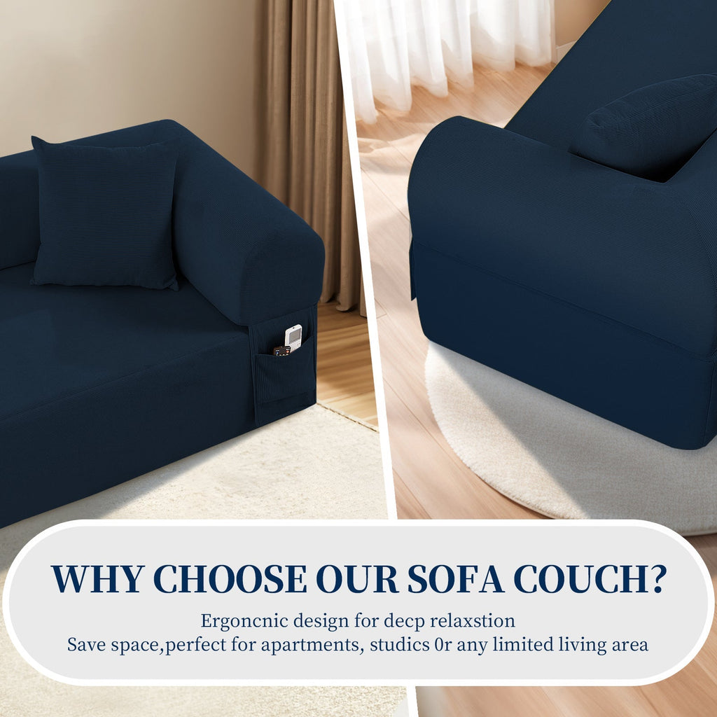 Spring Sofa with High-Quality Fabric, Pillows & Storage in Blue
