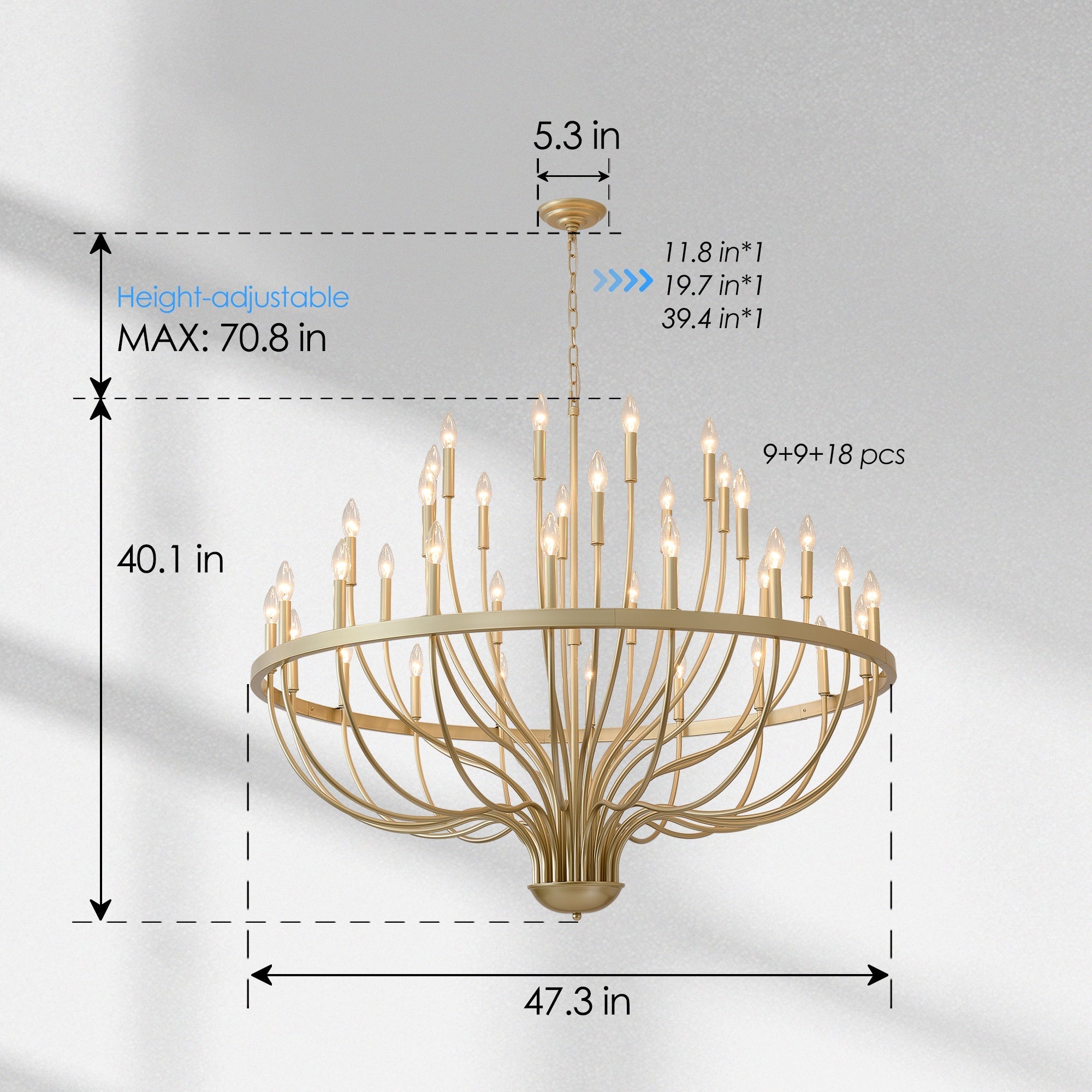 36-Light Gold Industrial Iron Candle Chandelier