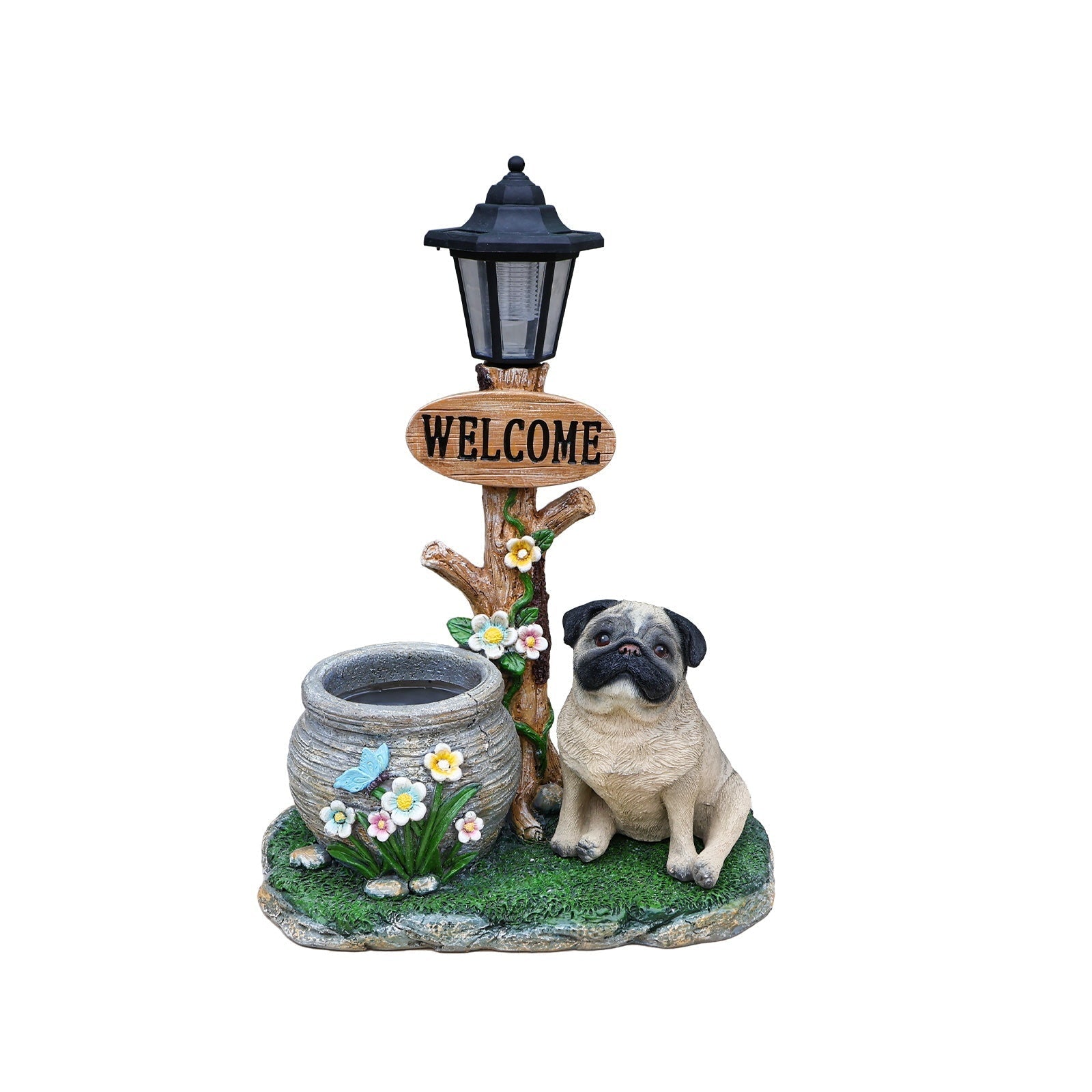Sitting Pug Dog Planter Statue
