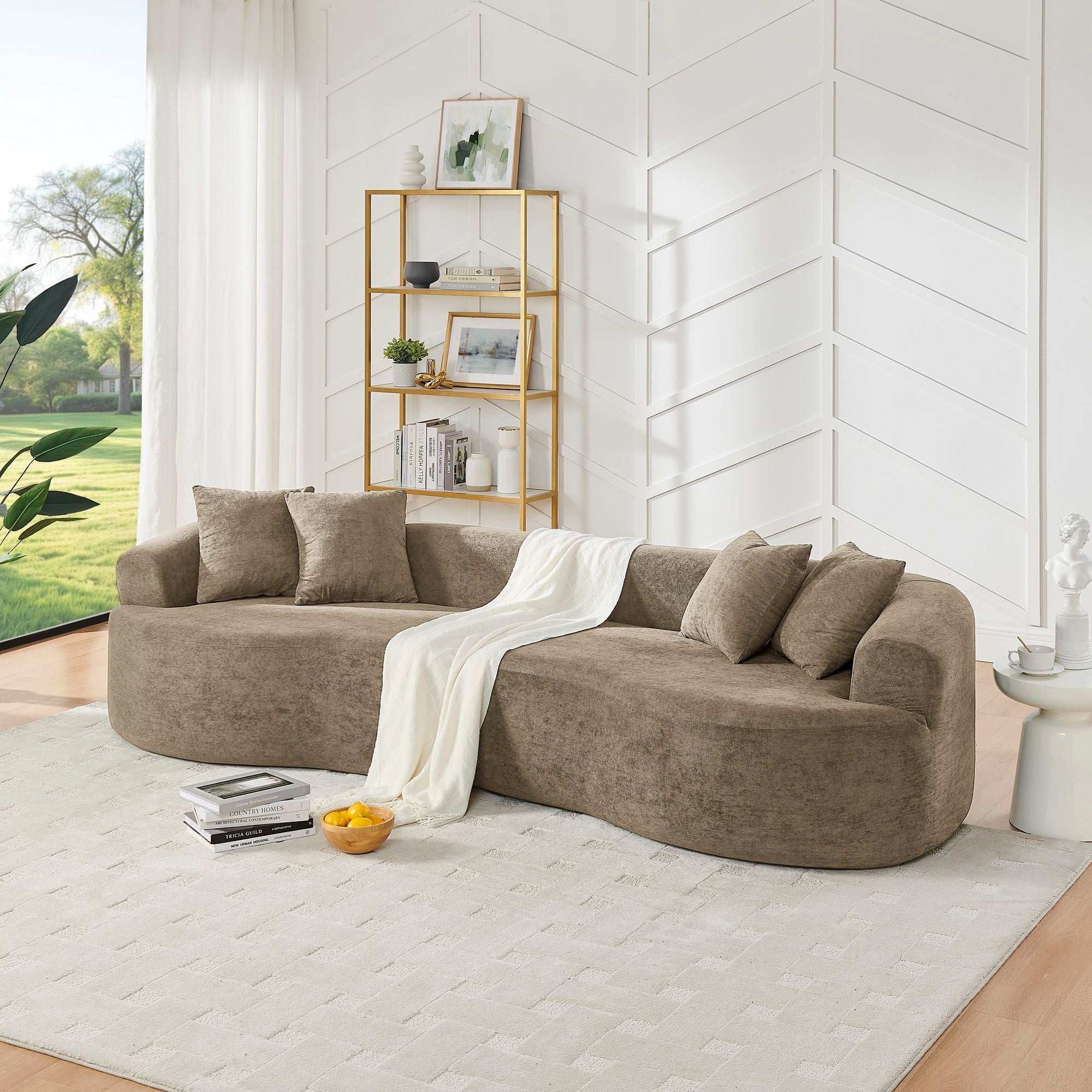 Cloud 4 Seater Sectional Curved Sofa, Minimalist Design - Light Brown