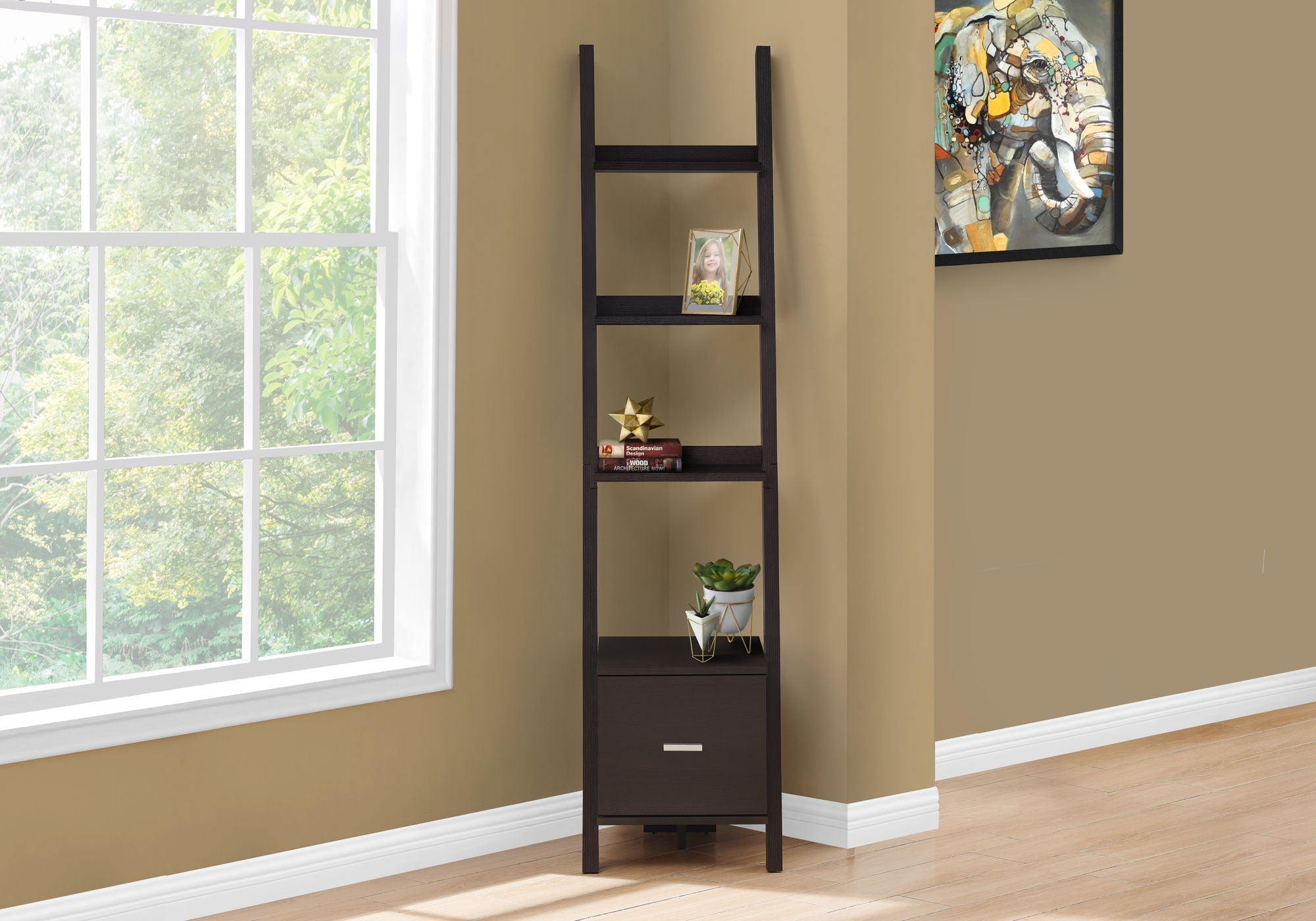 Contemporary Corner Ladder Bookshelf for Office