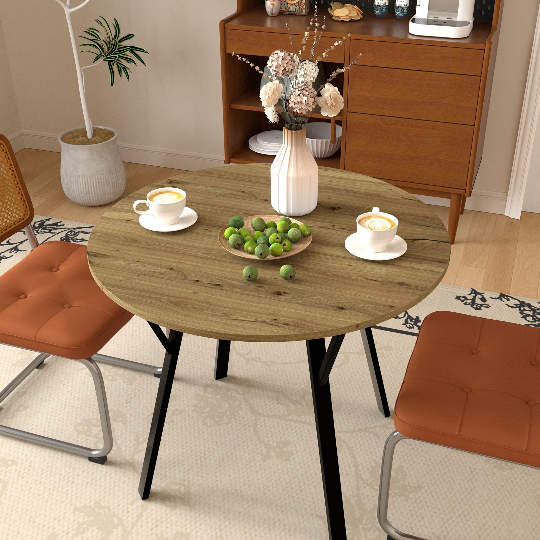 Round Dining Table for 2-4 People - Rustic Brown
