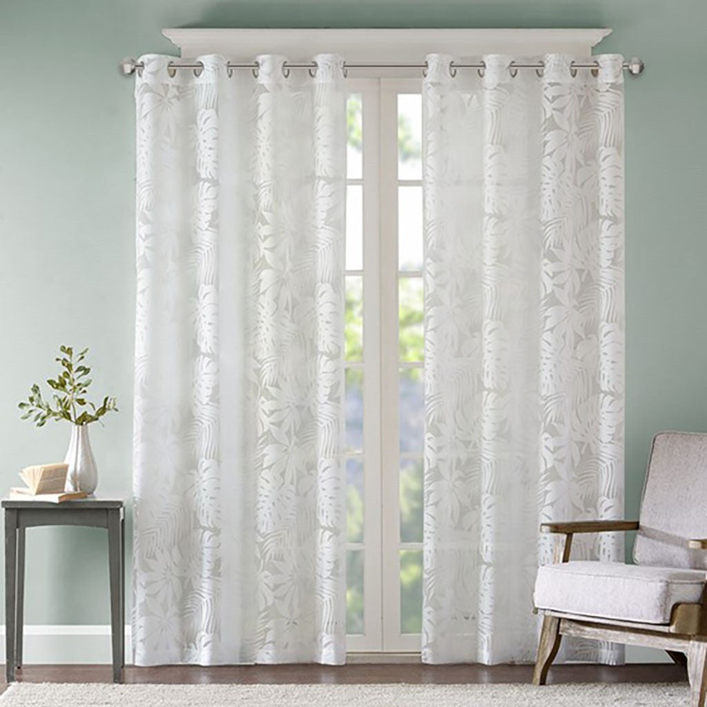 Palm Leaf Burnout Sheer Window Curtain White 50x63