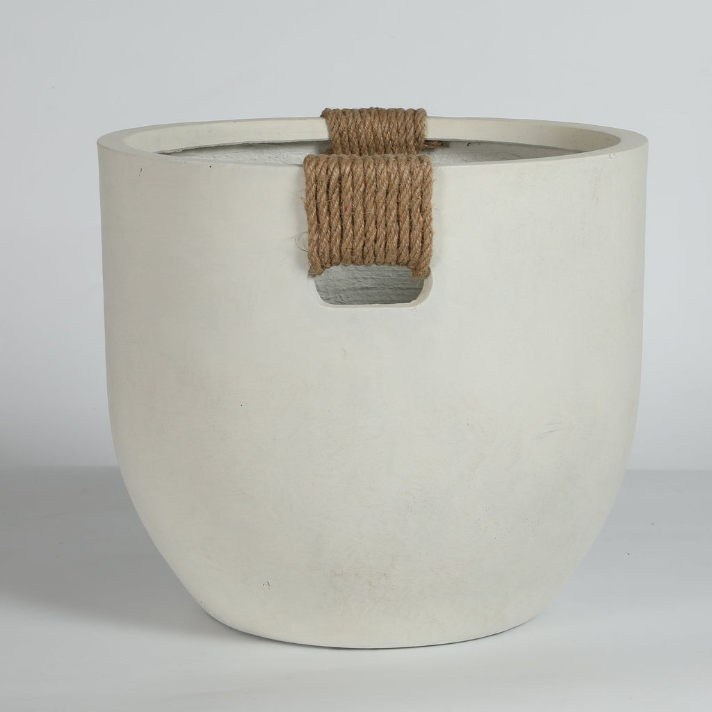 Round Concrete Planter Set of 2, Large Handmade Off White Pots