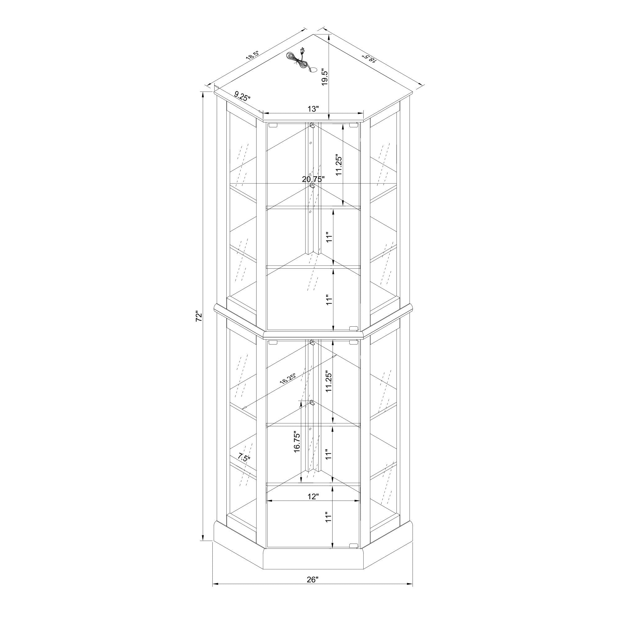 6 Shelf Corner Curio Display Cabinet With Lights, Mirrors And Adjustable Shelves