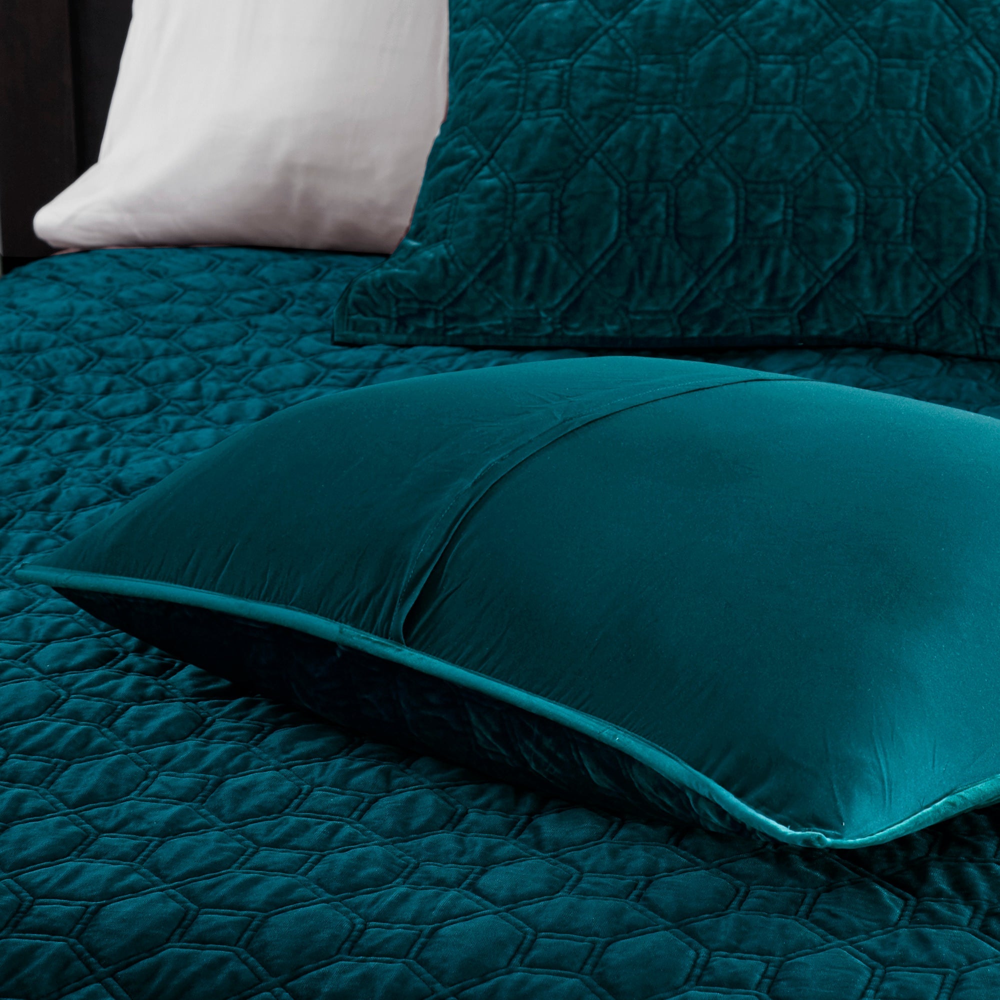 3 Piece Velvet Quilt Set Teal King/Cal King
