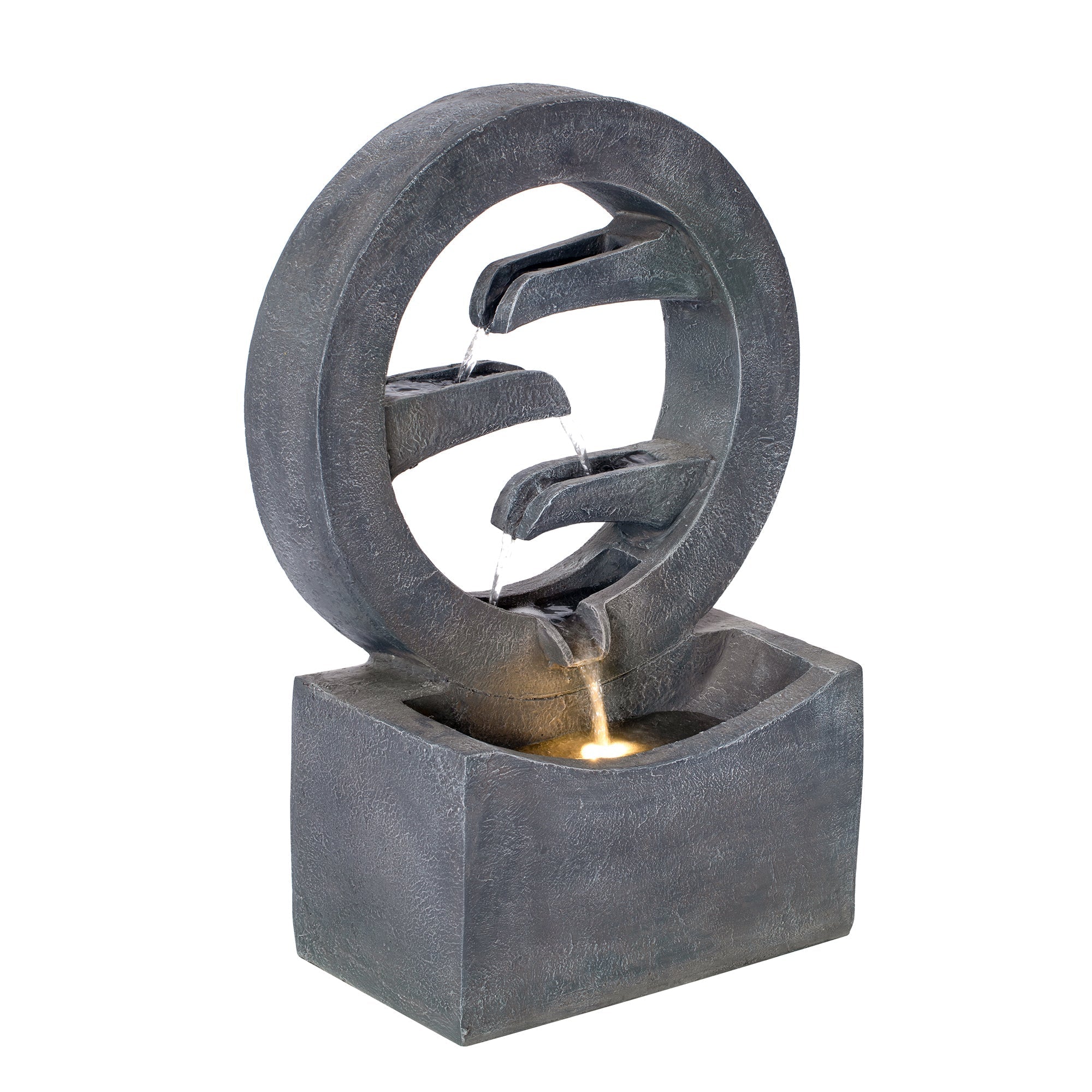 26.77'H Gray Circular Polyresin Outdoor Water Fountain with LED Light