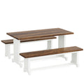 3 Piece Dining Table Set For 2 - 4, With Space Saving Benches - Brown / White