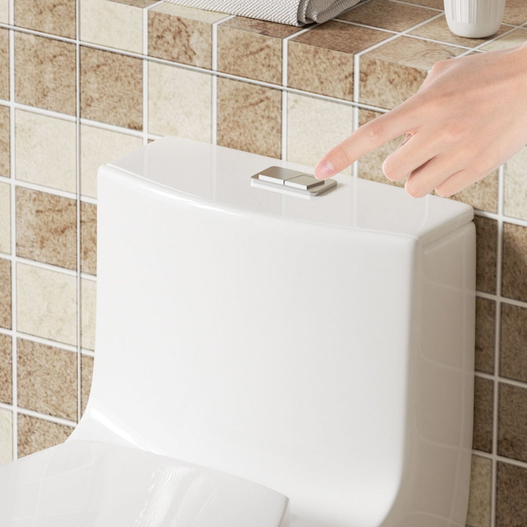 Elegant One Piece Toilet With Tornado Dual Flush, Siphonic S Trap 12", Soft Close Seat, Dual Flush, Ada Height, Glossy - Gloss White