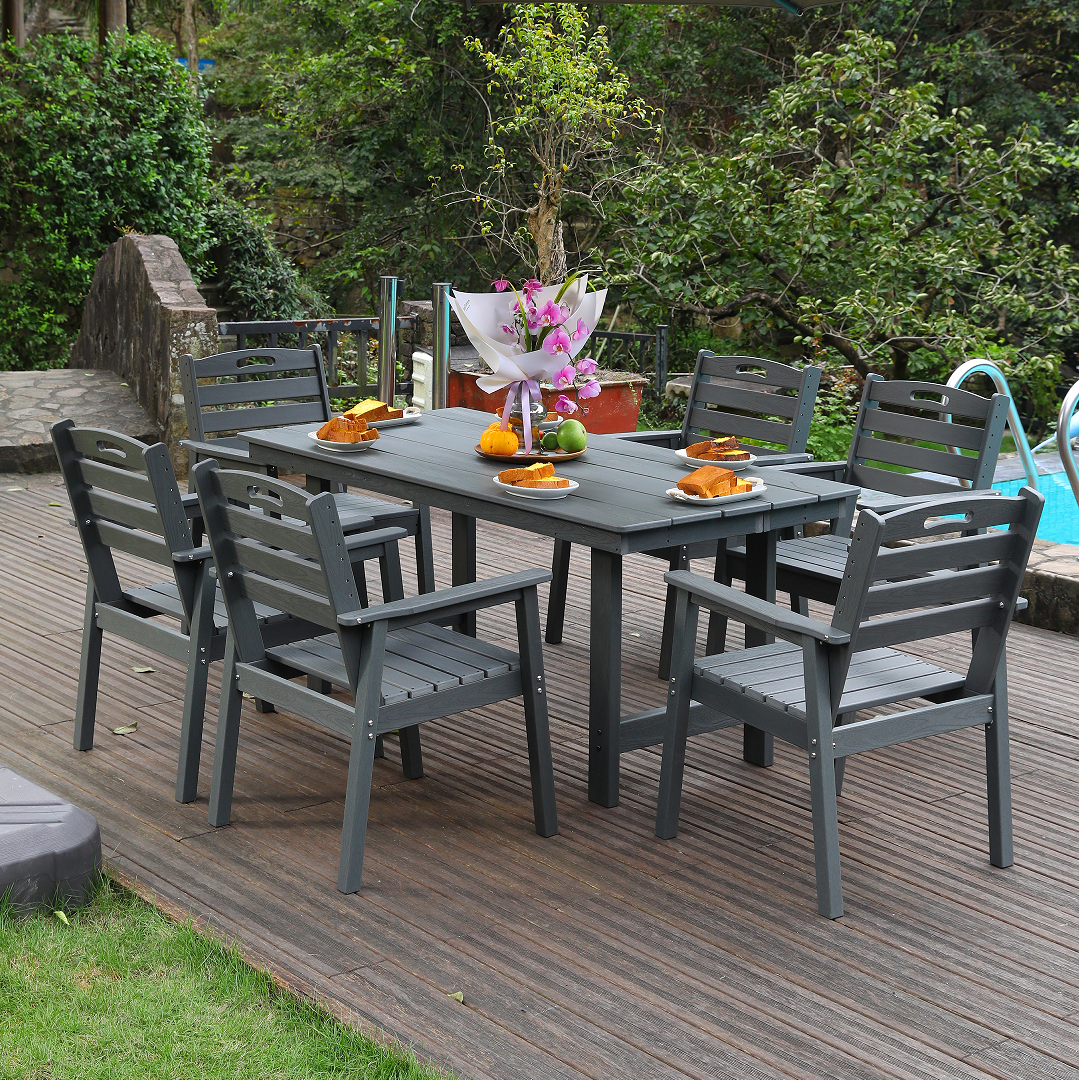HDPE Outdoor Patio Dining Set - Table and Six Chairs