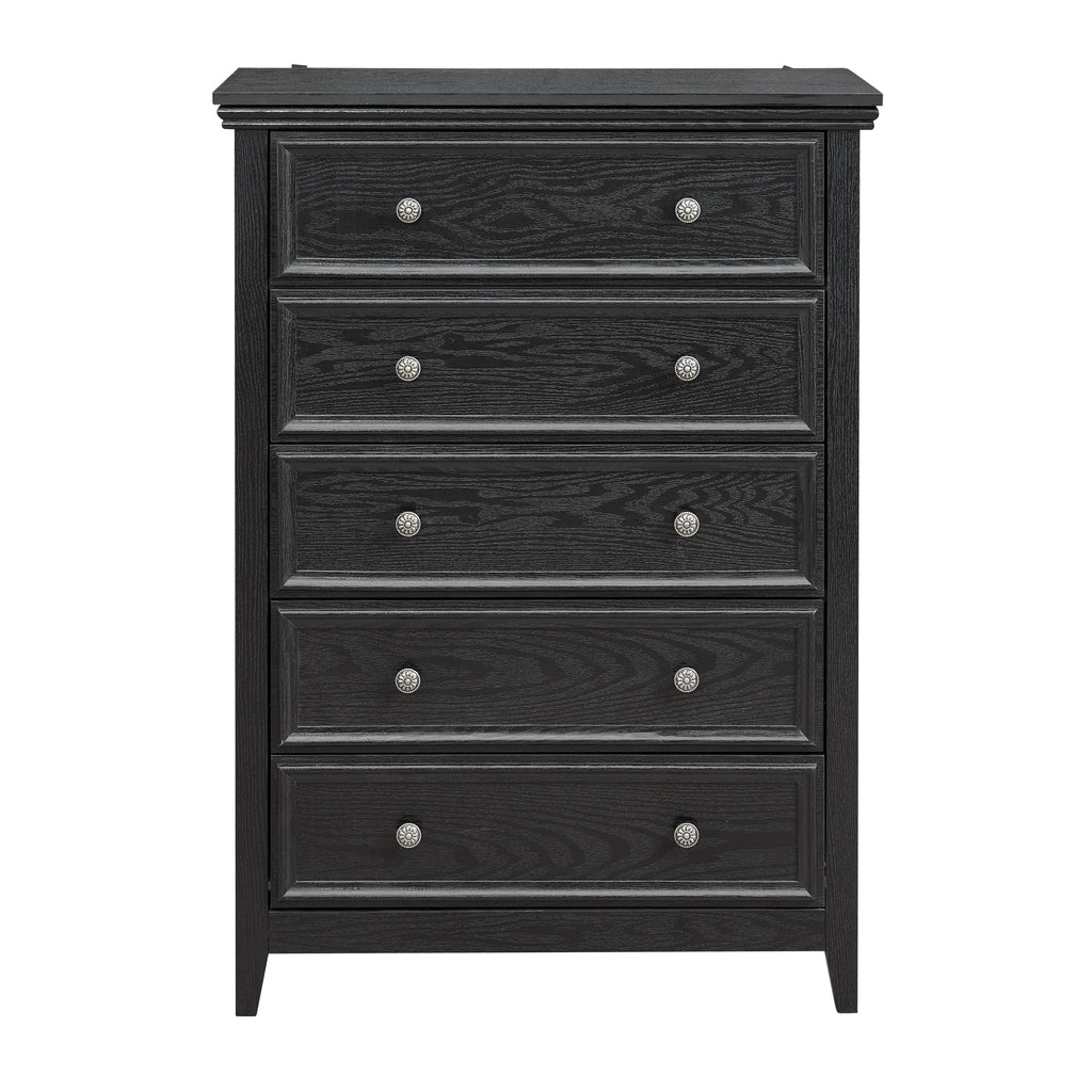 Modern 5-Drawer Black Dresser for Living Room Storage