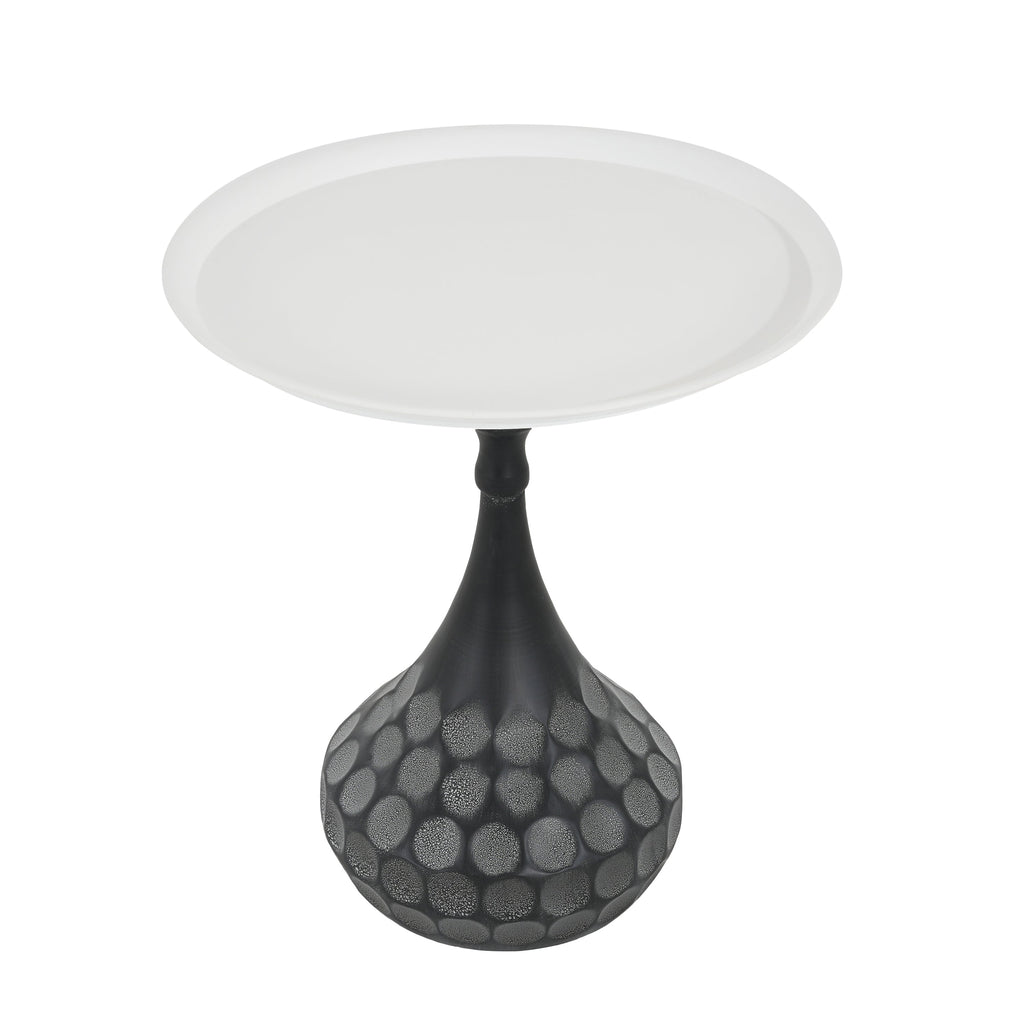 Accent Metal Coffee Table, Pedestal Table for Living Room, Hand-Hammered Texture, White+Black