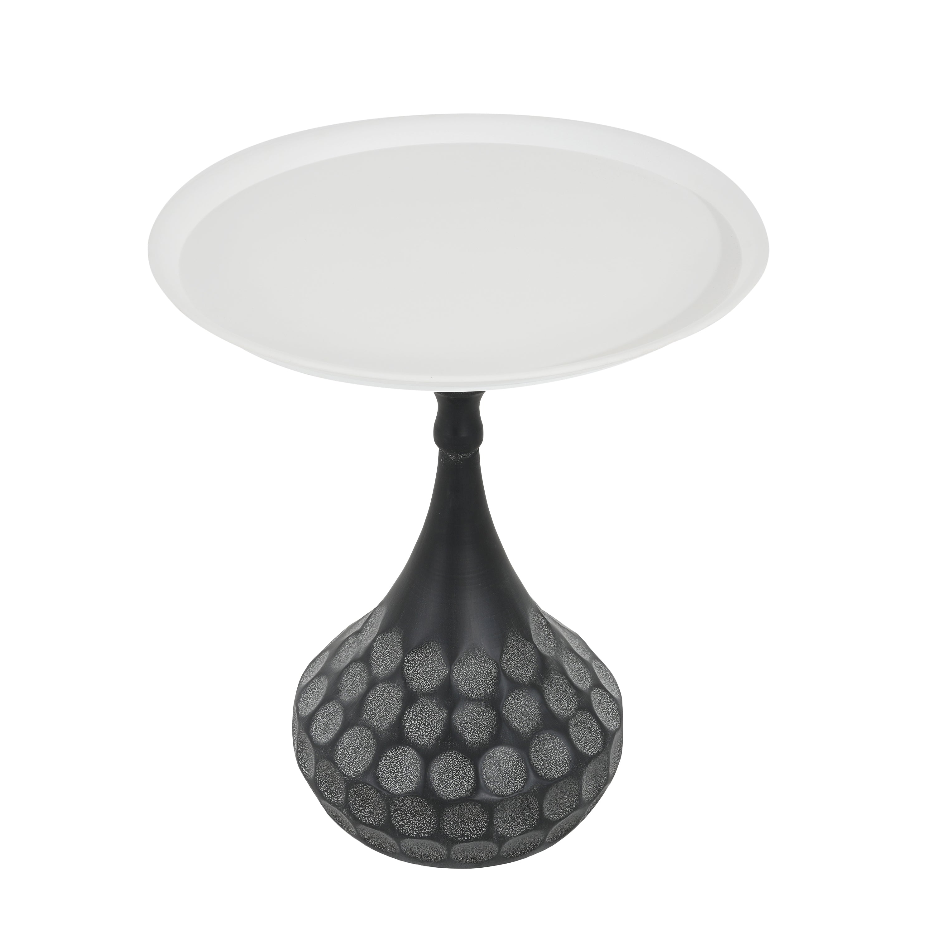 Accent Metal Coffee Table, Pedestal Table for Living Room, Hand-Hammered Texture, White+Black