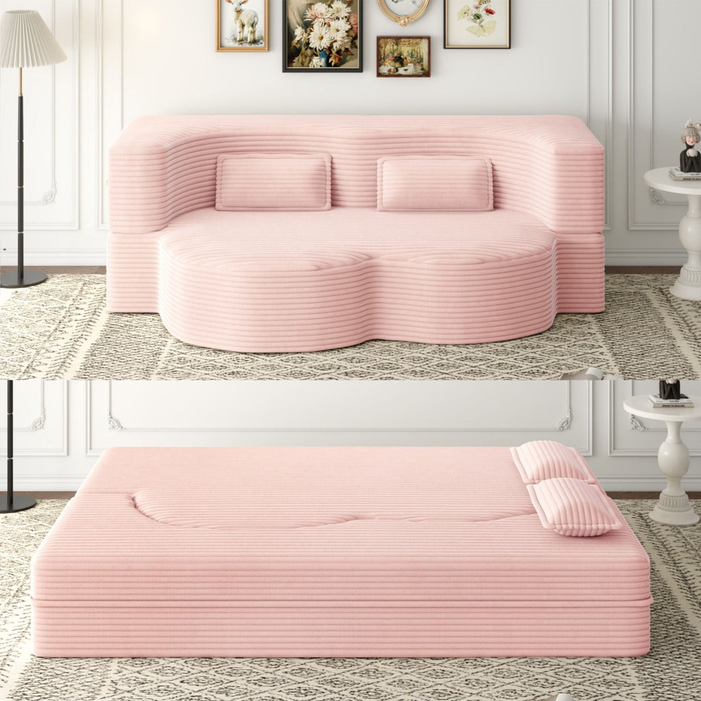 Convertible Foam-Filled Sleeper Sofa Bed with 2 Pillows