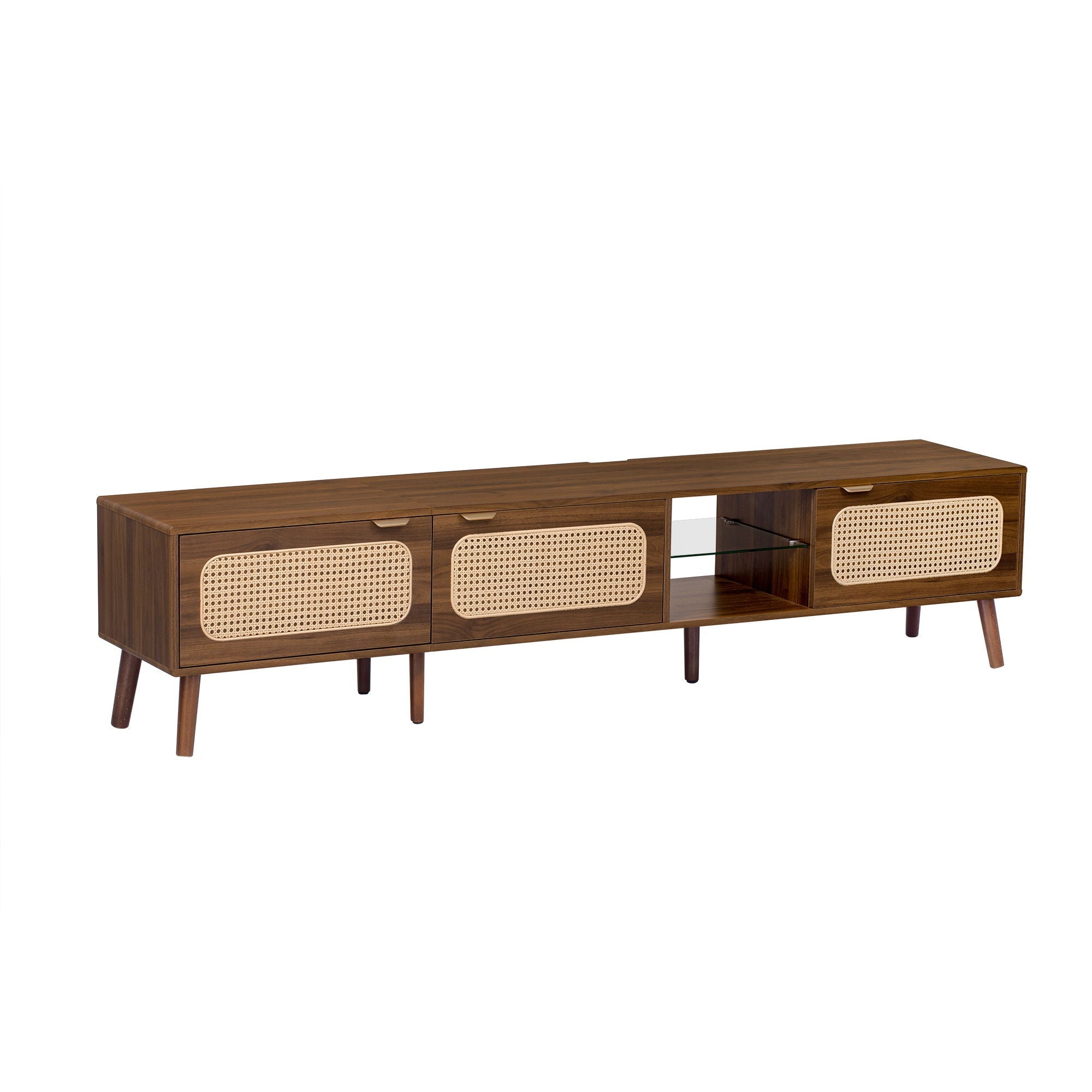 78" TV Stand With Ample Storage And Open Shelving - Walnut