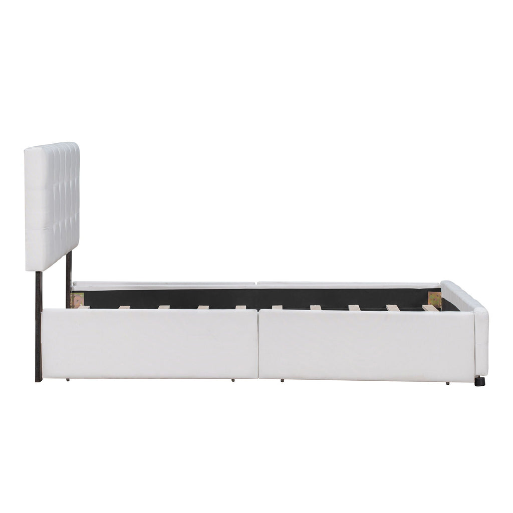 Upholstered Platform Bed With Classic Headboard And Drawers, No Box Spring Needed