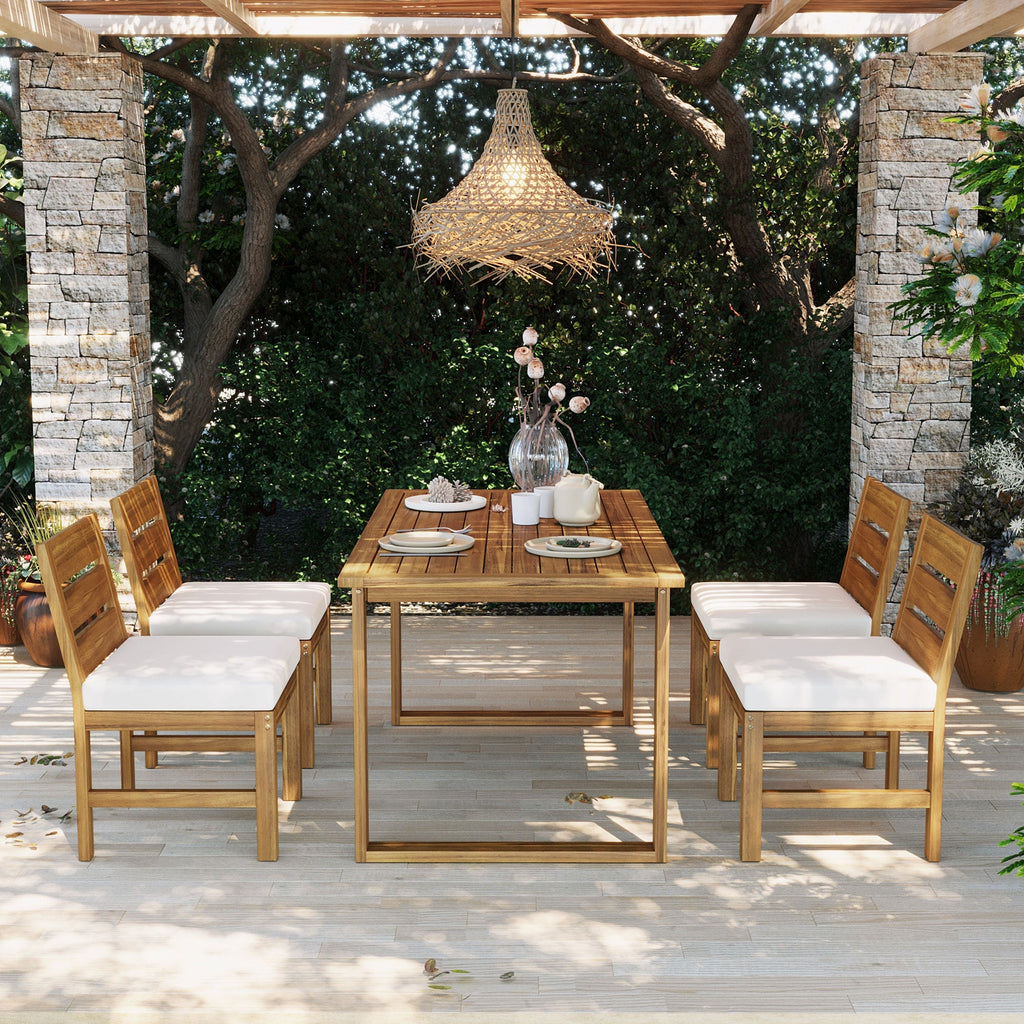 U_STYLE Farmhouse 5-Piece Outdoor Patio Dining Set with Adjustable Legs