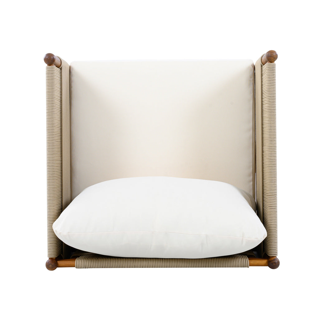 Outdoor Club Chairs (Set of 2) with Diamond-Pattern Beige Rope, Teak Finish