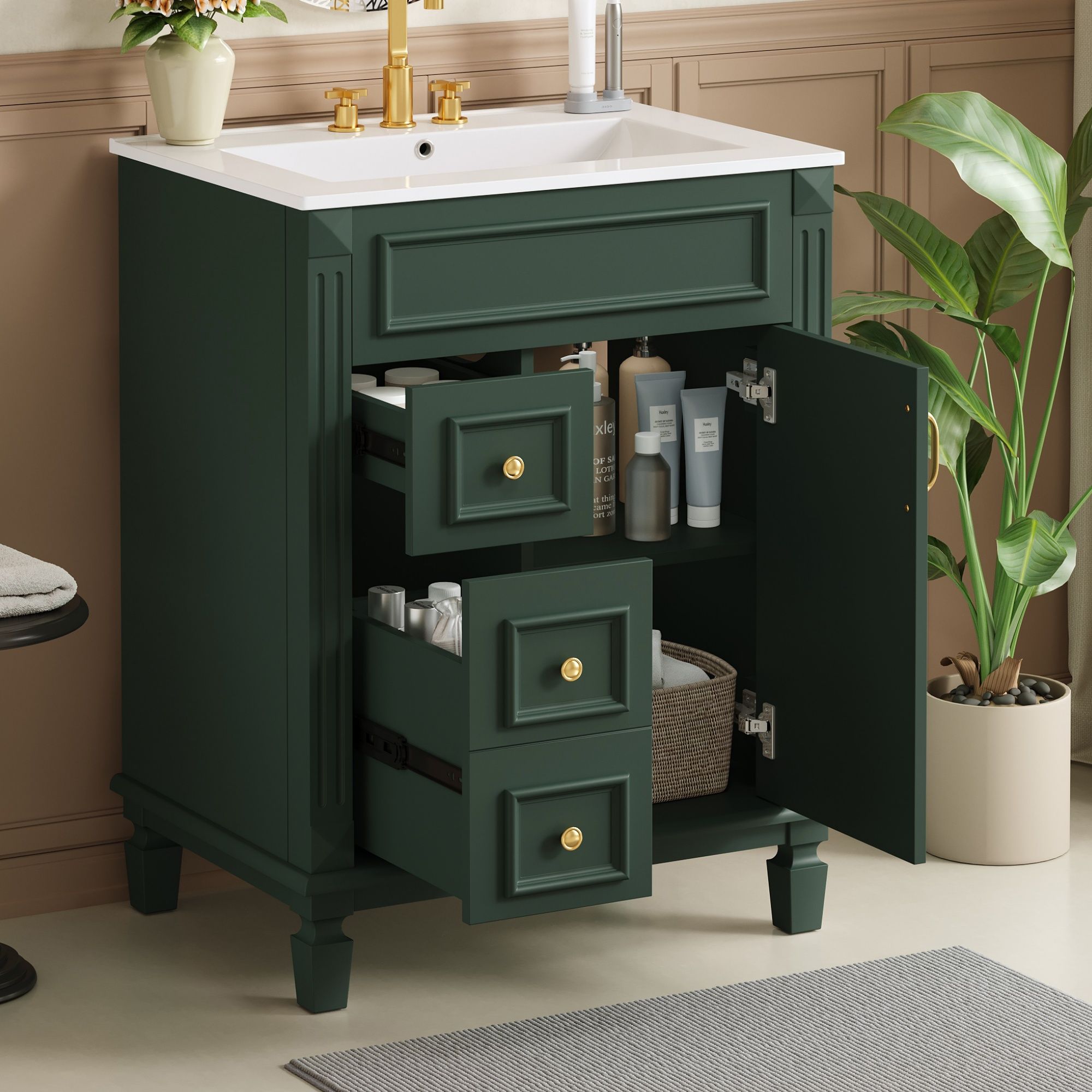 Bathroom Vanity With Sink, Compact Cabinet & 2 Drawers