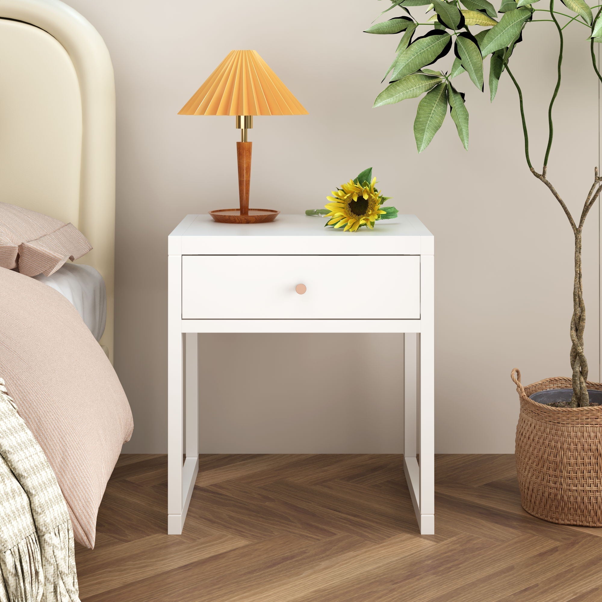 Nightstand With Drawer - Minimalist White Bedside Table