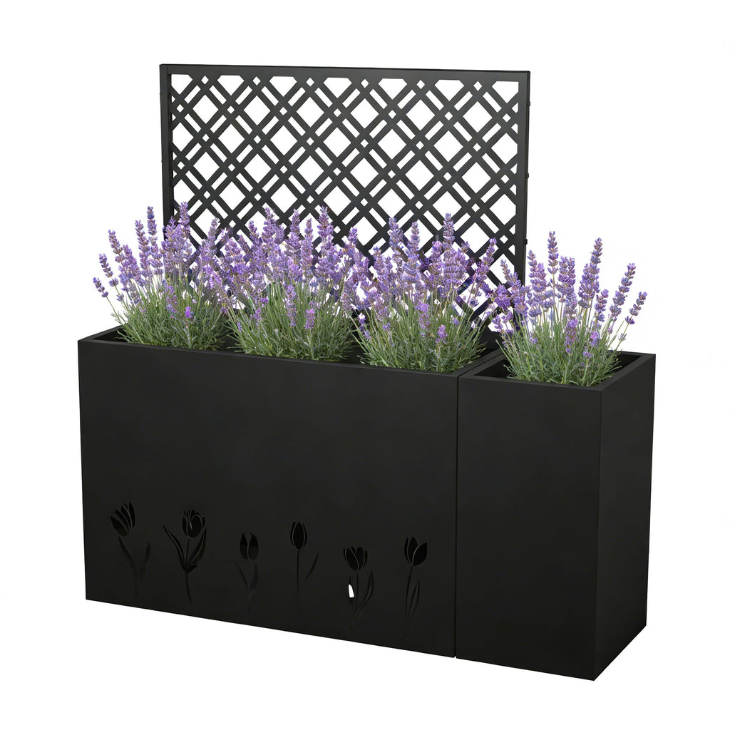 2-Piece Metal Planter Box with Trellis - Tulip Black