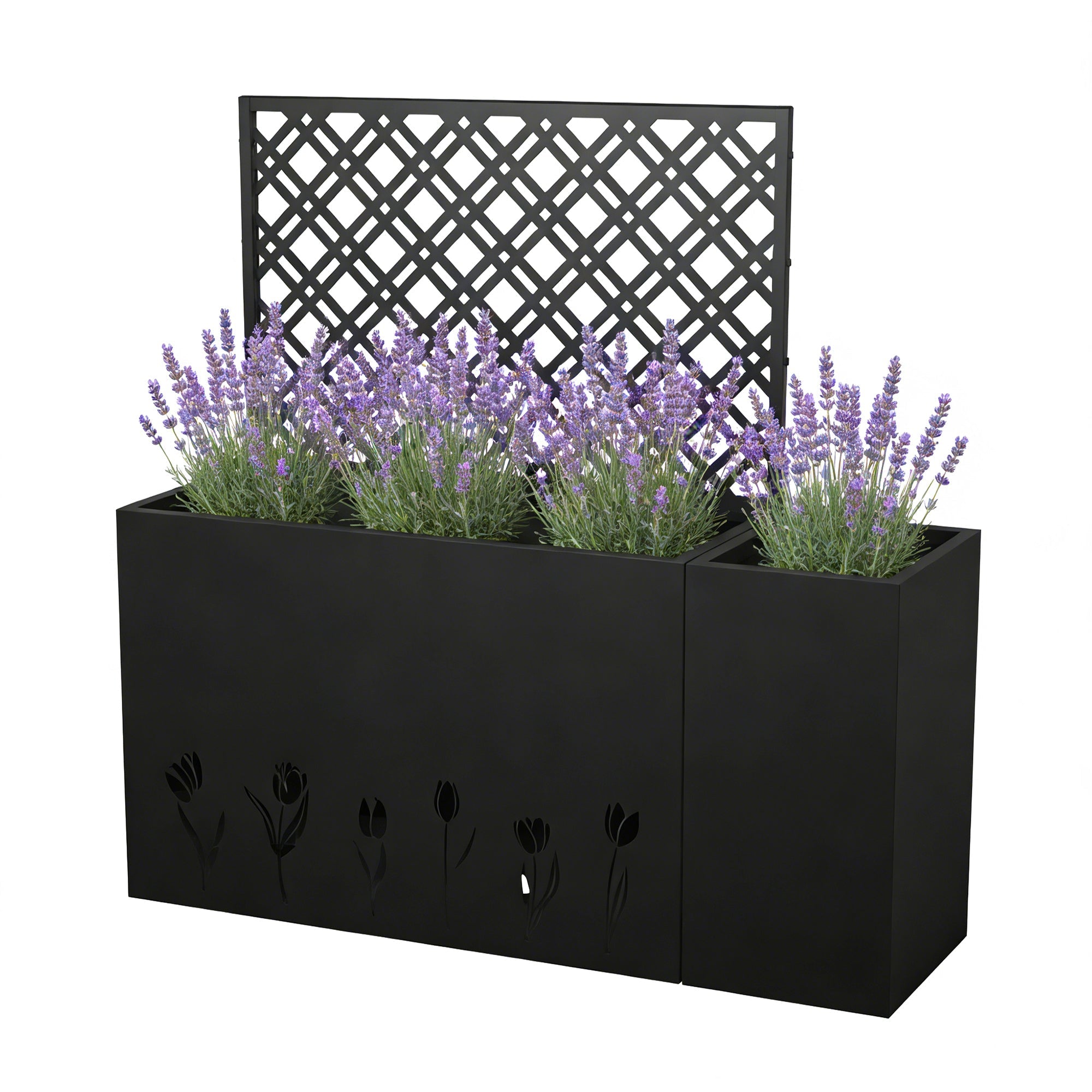 2-Piece Metal Planter Box with Trellis - Tulip Black