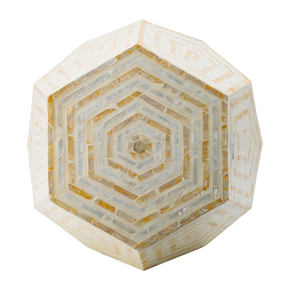 18x18x21 Hexagonal Capes Capiz Stool Cream/Yellow