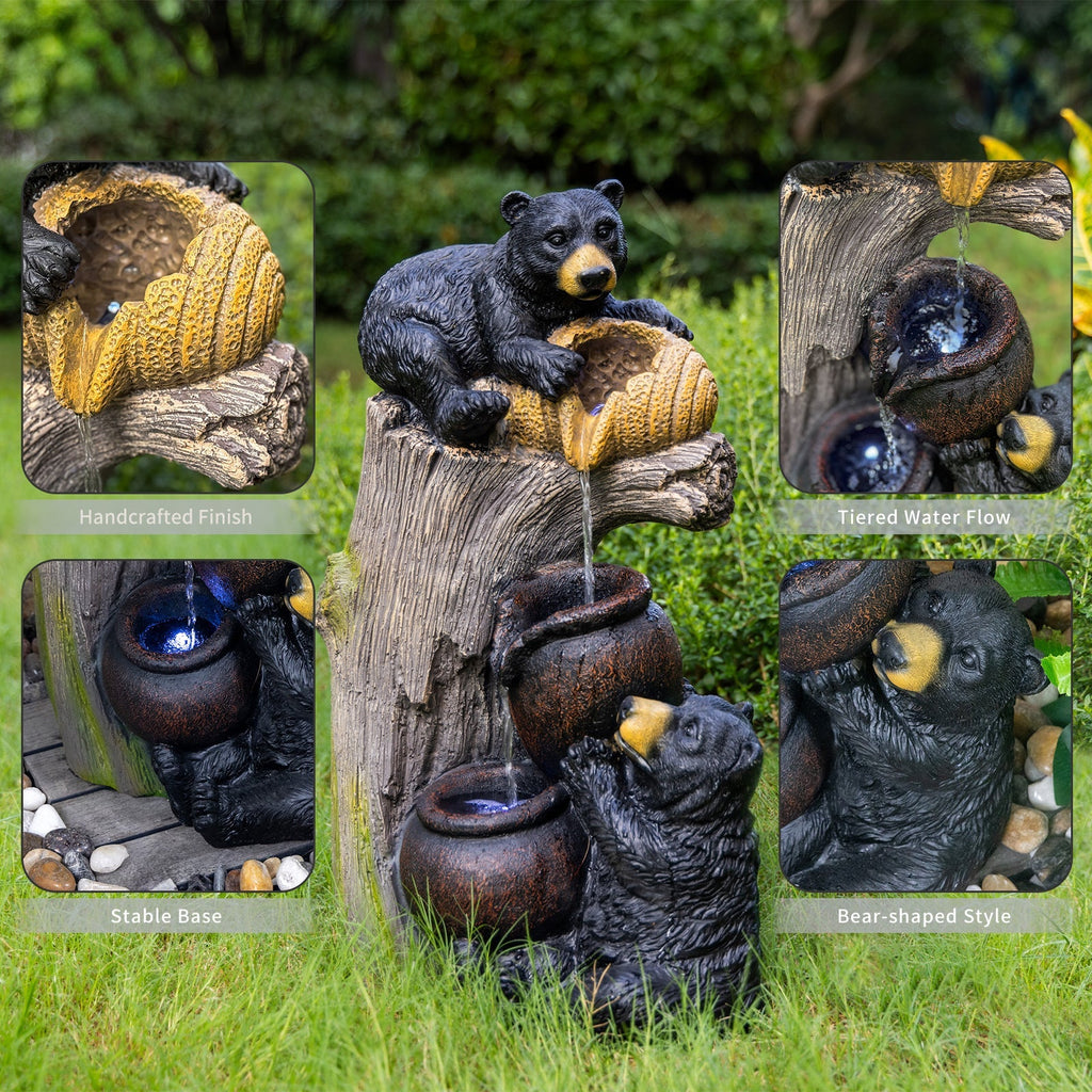 Bear Outdoor Water Fountain with LED Lights