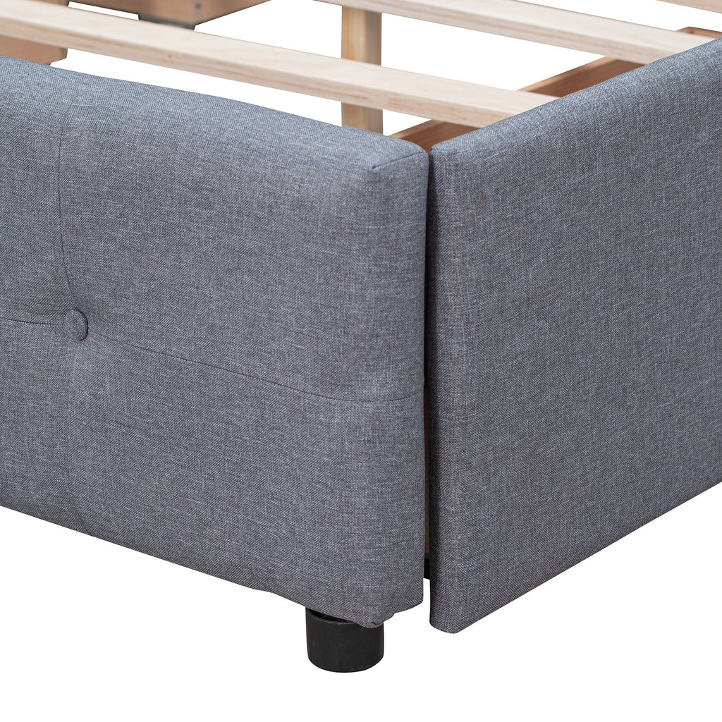 Upholstered Platform Bed With Classic Headboard And Drawers, No Box Spring Needed