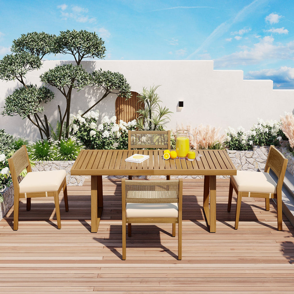U_Style Multi-Person Outdoor Acacia Wood Dining Table and Chair Set