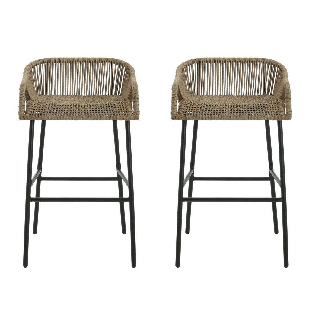 La Push Outdoor Rope Barstool (Set of 2) - Black / Brown