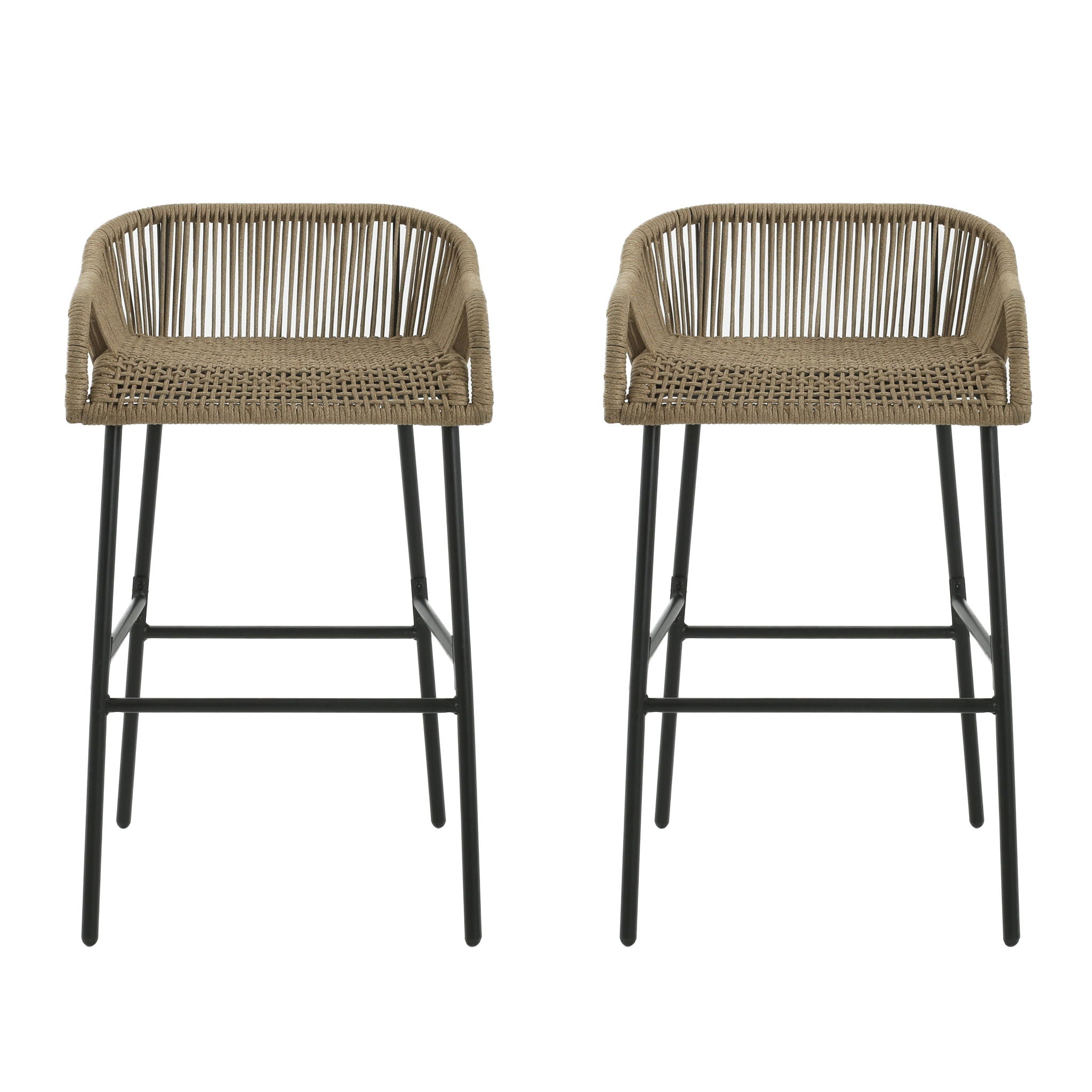 La Push Outdoor Rope Barstool (Set of 2) - Black / Brown
