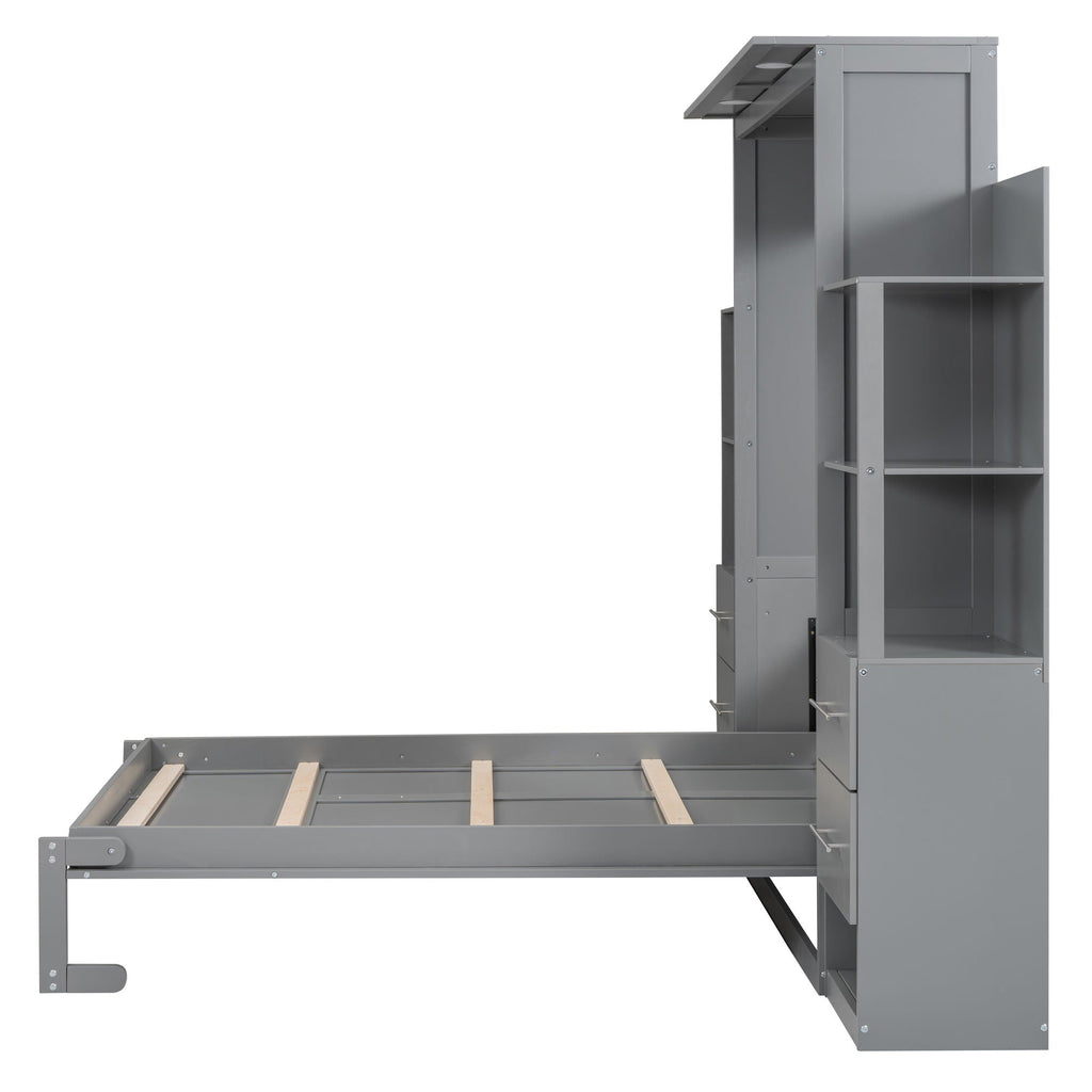 Murphy Wall Bed With LED Lights, Shelves And Drawers