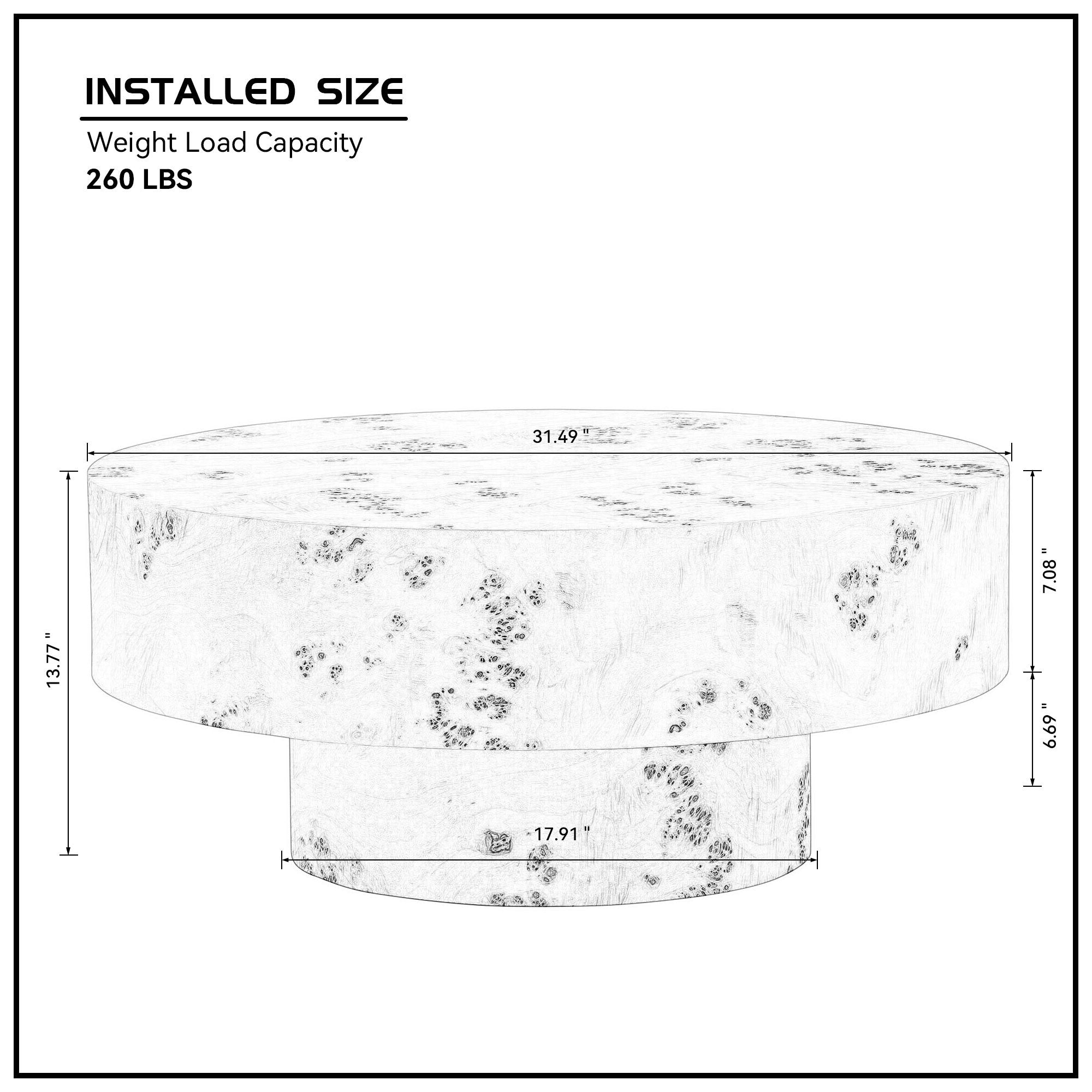 31.49" Burl Wood Veneer Round Coffee Table