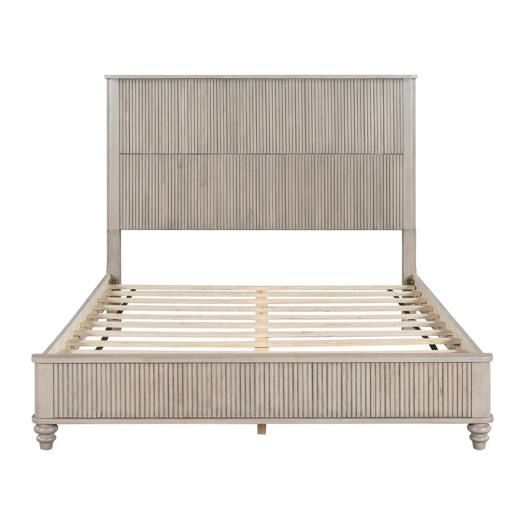 Solid Wood Queen Platform Bed Frame with Tall Headboard