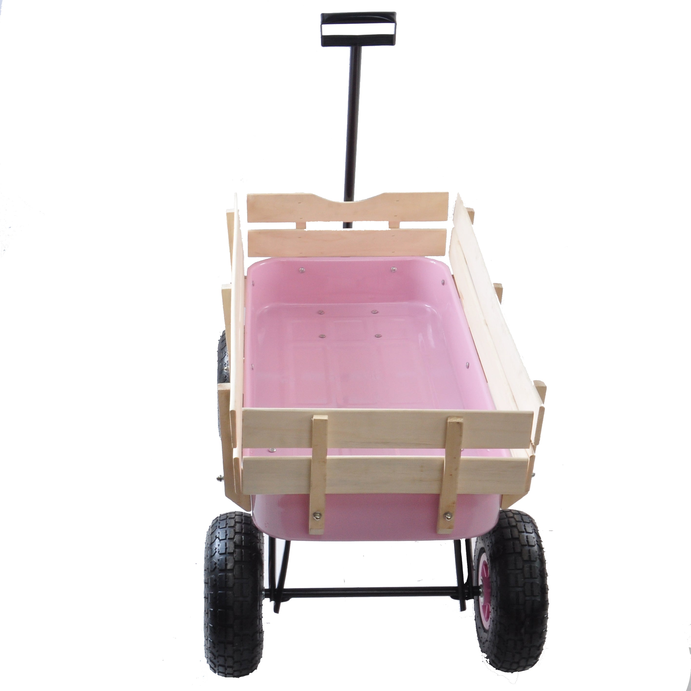 Outdoor All Terrain Garden Wagon with Wooden Railings and Pneumatic Tires