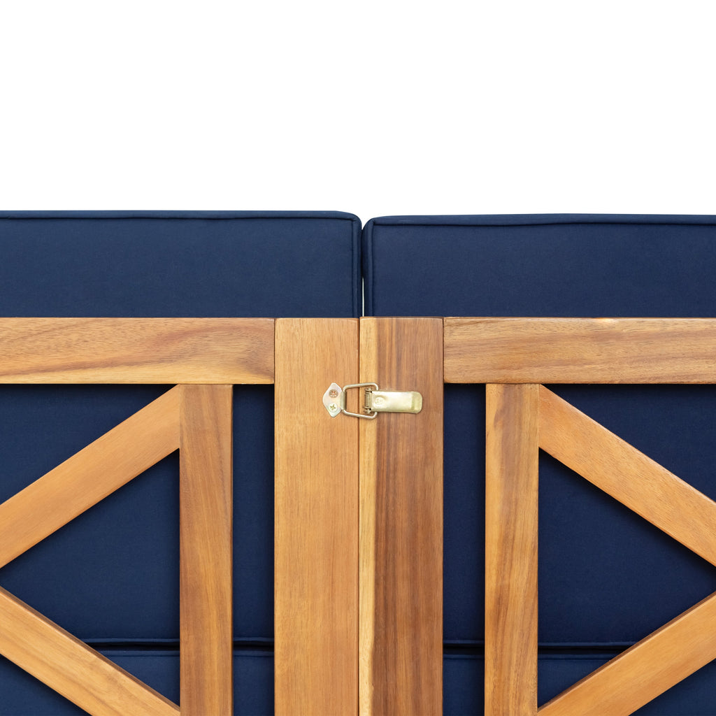 TOPMAX Outdoor 5-Piece Wood Sectional Patio Sofa Set with Blue Cushions