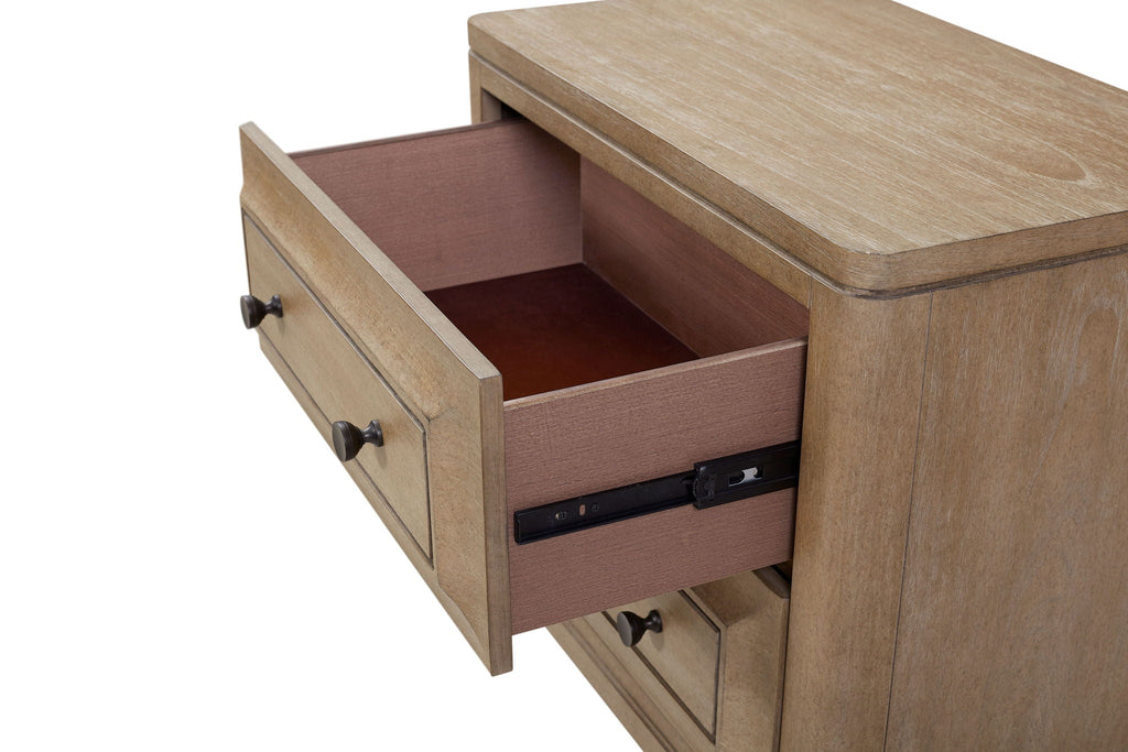 Queen Canopy Bedroom Set With A 2 Drawer Nightstand A Dresser With Poster Mirror And A Door Chest - Sand