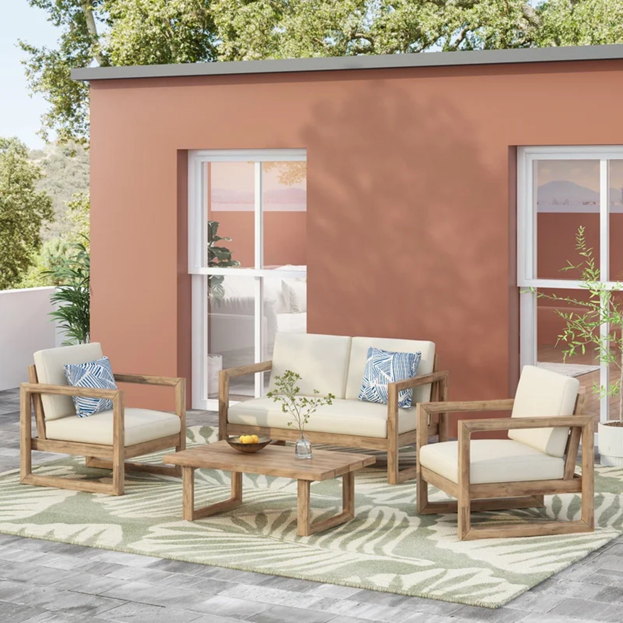 4-Pieces Acacia Wood Patio Furniture Set