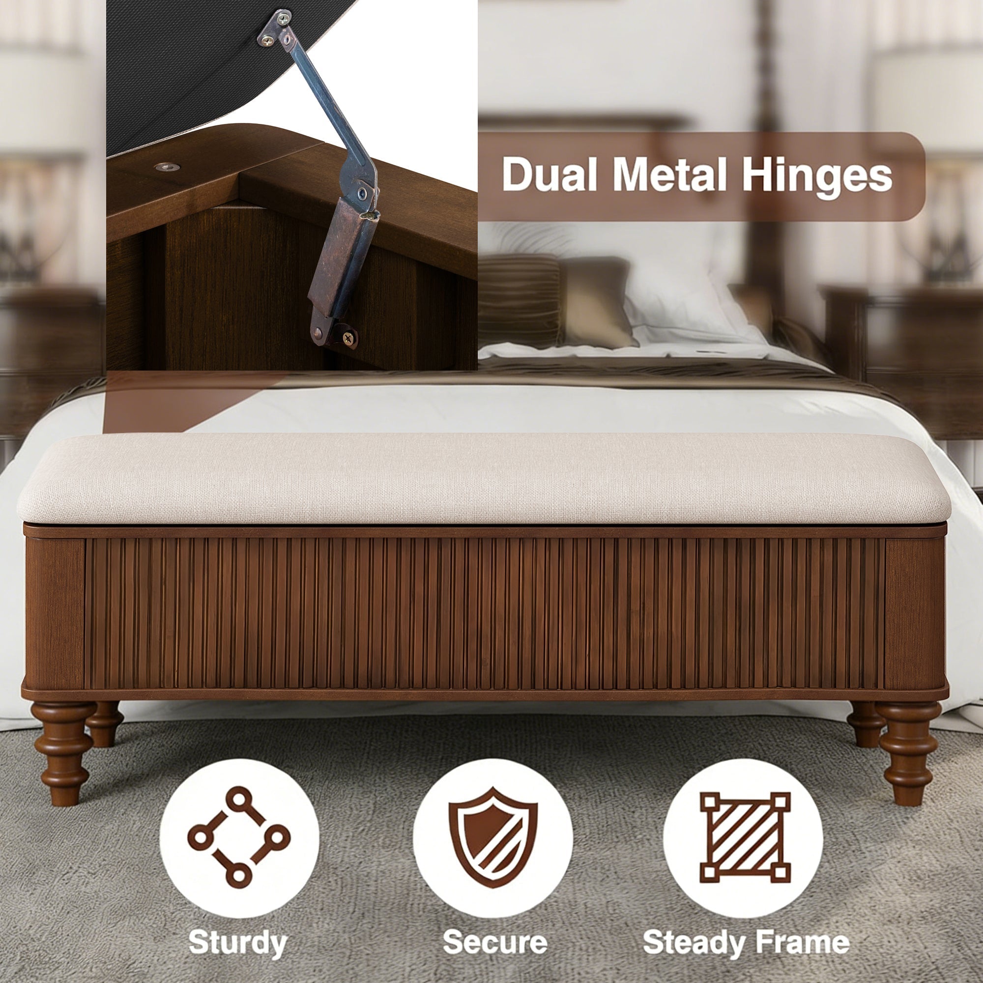 50.8-Inch Multi-Functional Storage Ottoman Bench