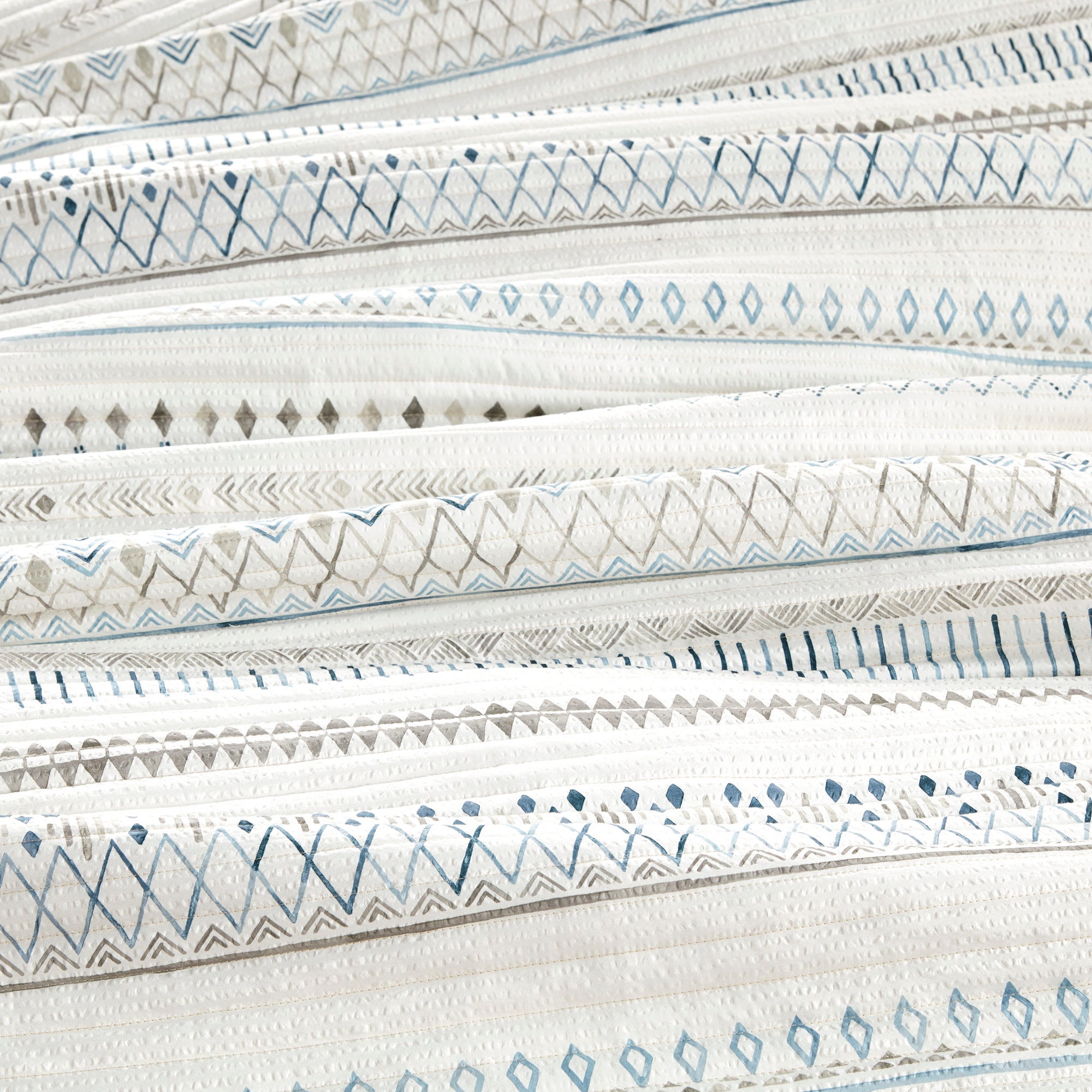 3 Piece Seersucker Quilt Set Taupe Blue King Cal King
