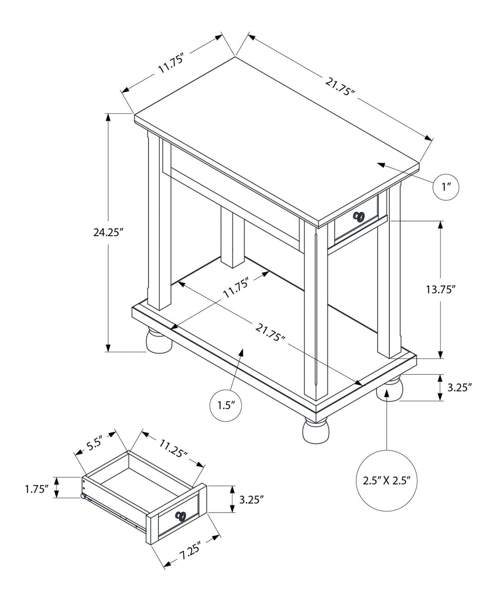 Accent End Table with Storage Drawer in Espresso Finish