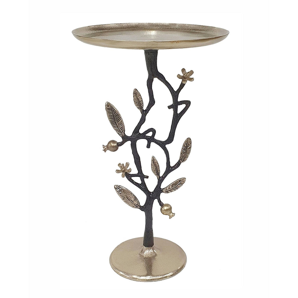 13.8x13.8x24 Black and Gold Aluminum Side Table with Pomegranate Design