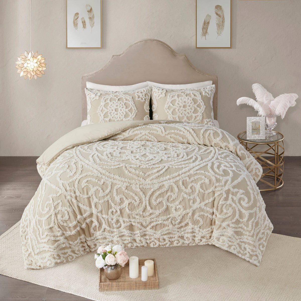 King/Cal King 3 Piece Tufted Cotton Duvet Cover Set