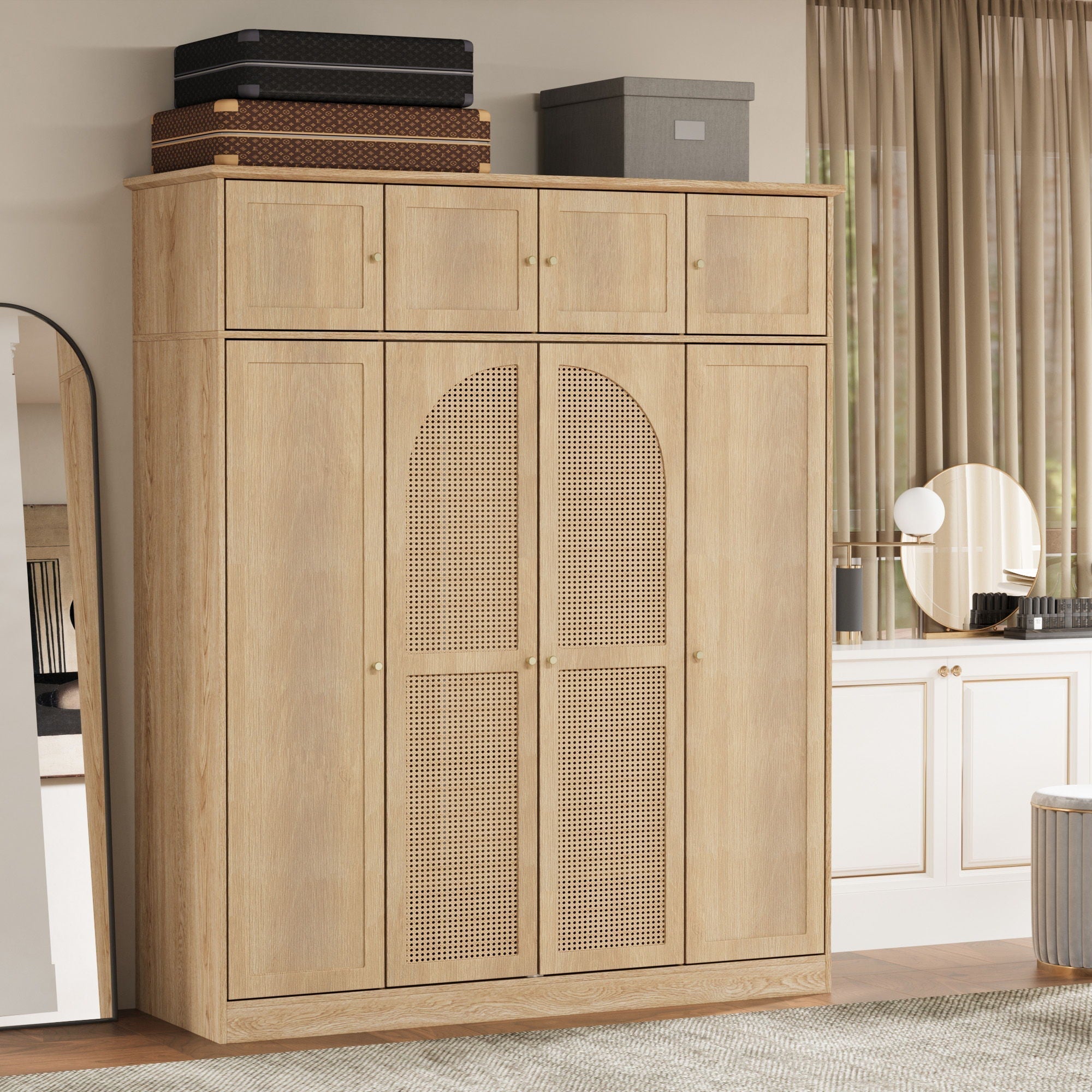8 Door Armoire Wardrobe with Adjustable Shelves and Hanging Rod
