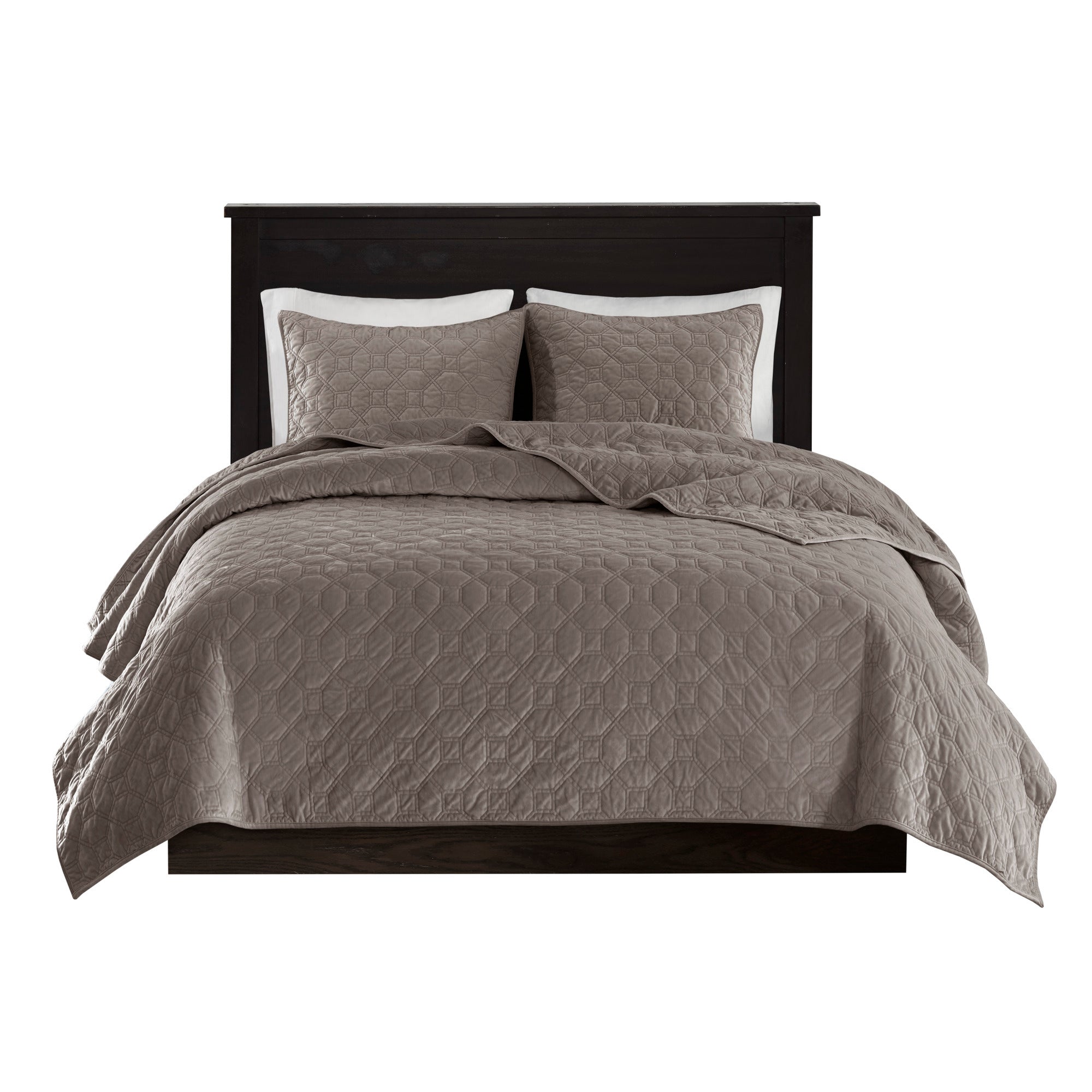 3 Piece Velvet Quilt Set Taupe Full/Queen