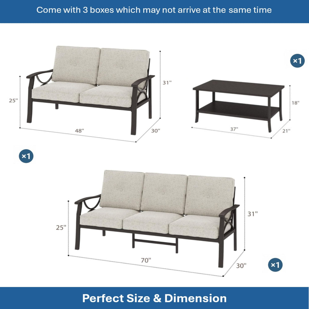 Patio Furniture Set with Coffee Table and Cushions for Backyard